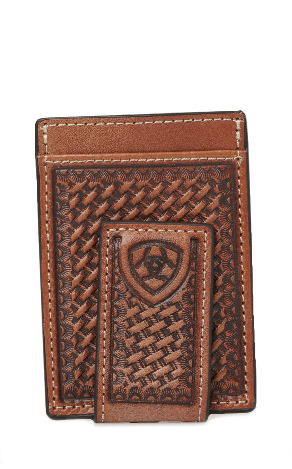 Ariat Men's Brown Basketweave Money Clip Wallet - Image 1