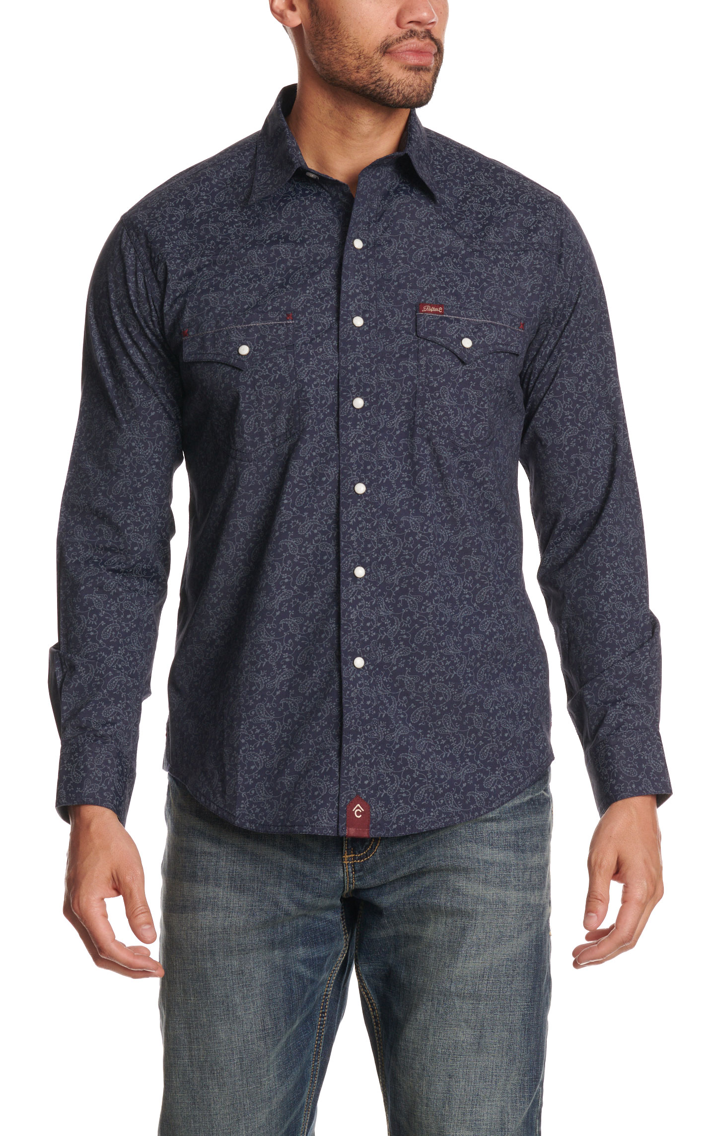 Rafter C Men's Navy Blue Paisley Print Western Shirt - Image 2