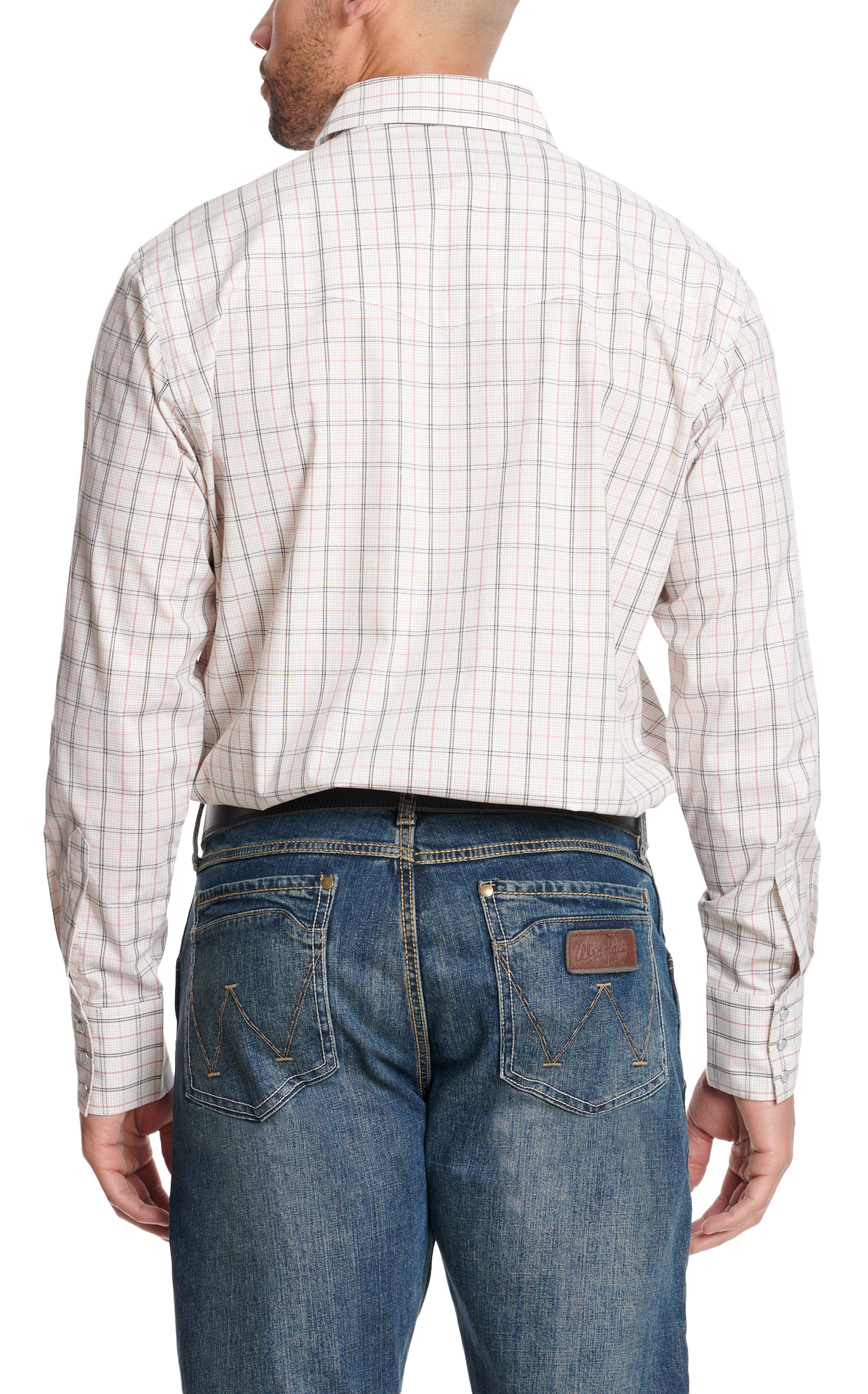 Wrangler Men's Taupe Red & Black Plaid Relaxed Fit Western Shirt - Image 1