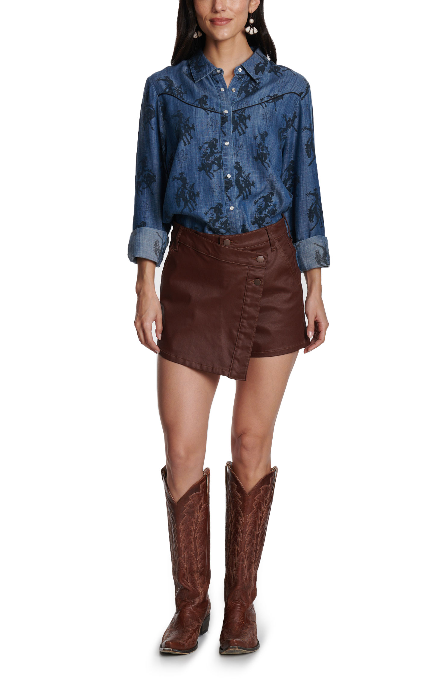 Sneak Peek Women's Dark Wine Vegan-Leather Skort - Image 1