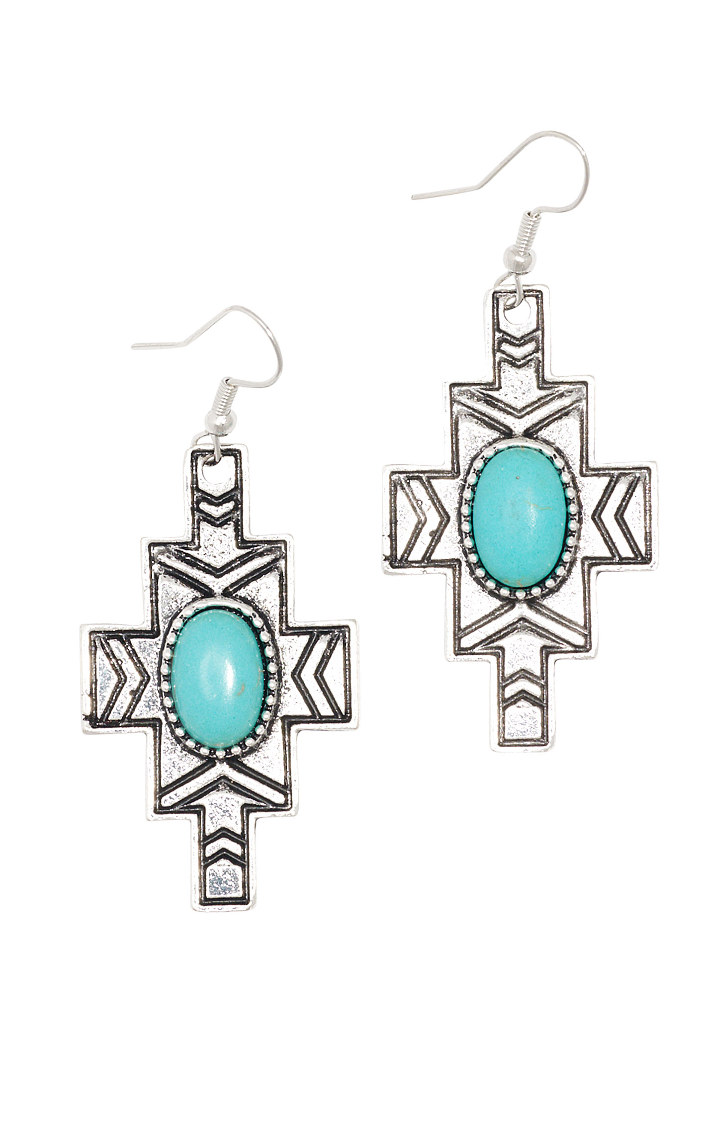 Southern Grace Silver & Turquoise Navajo Cross Dangle Earrings - Image 1