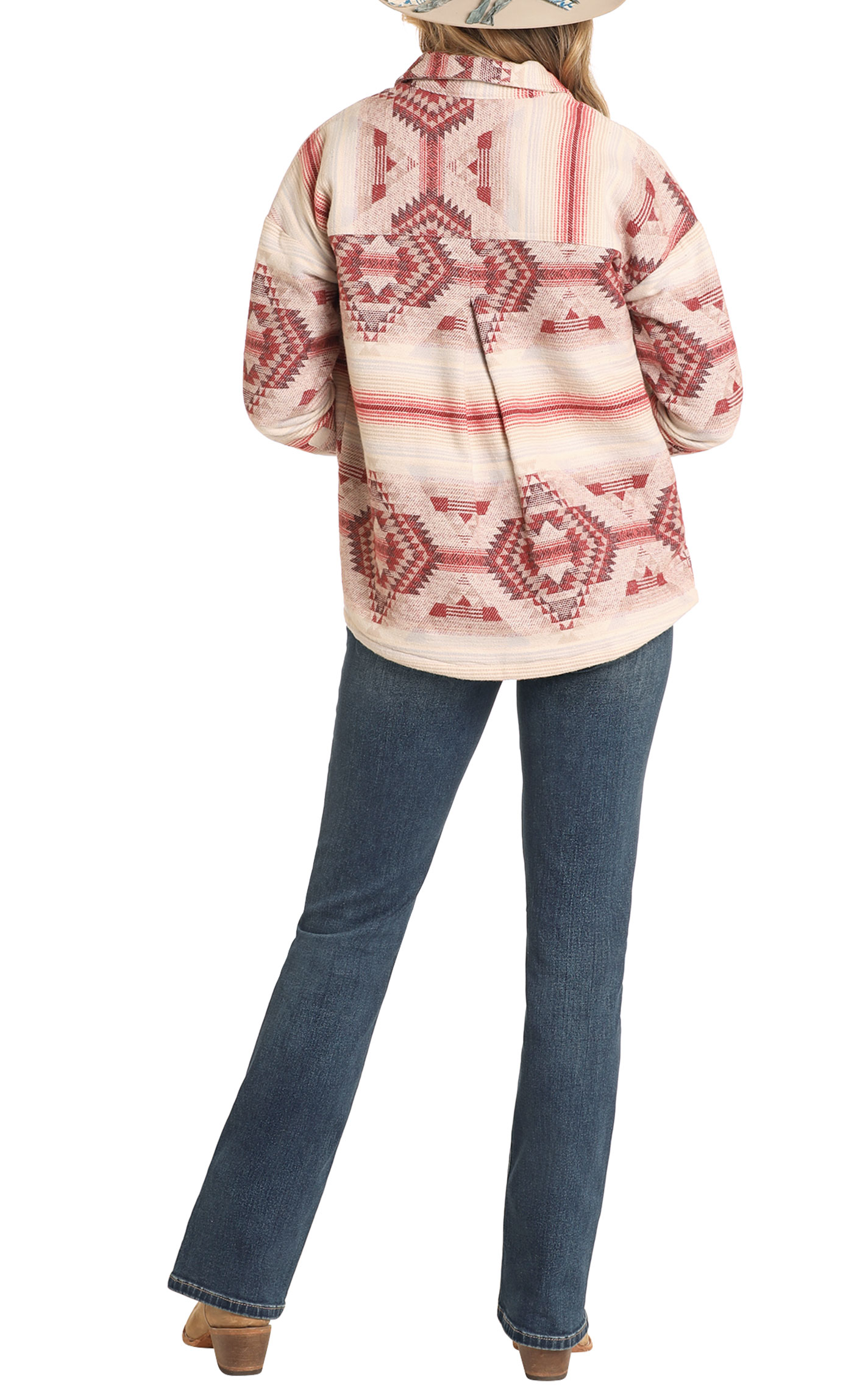 Rock & Roll Denim Women's Cherry & Latte Aztec Shacket - Image 1