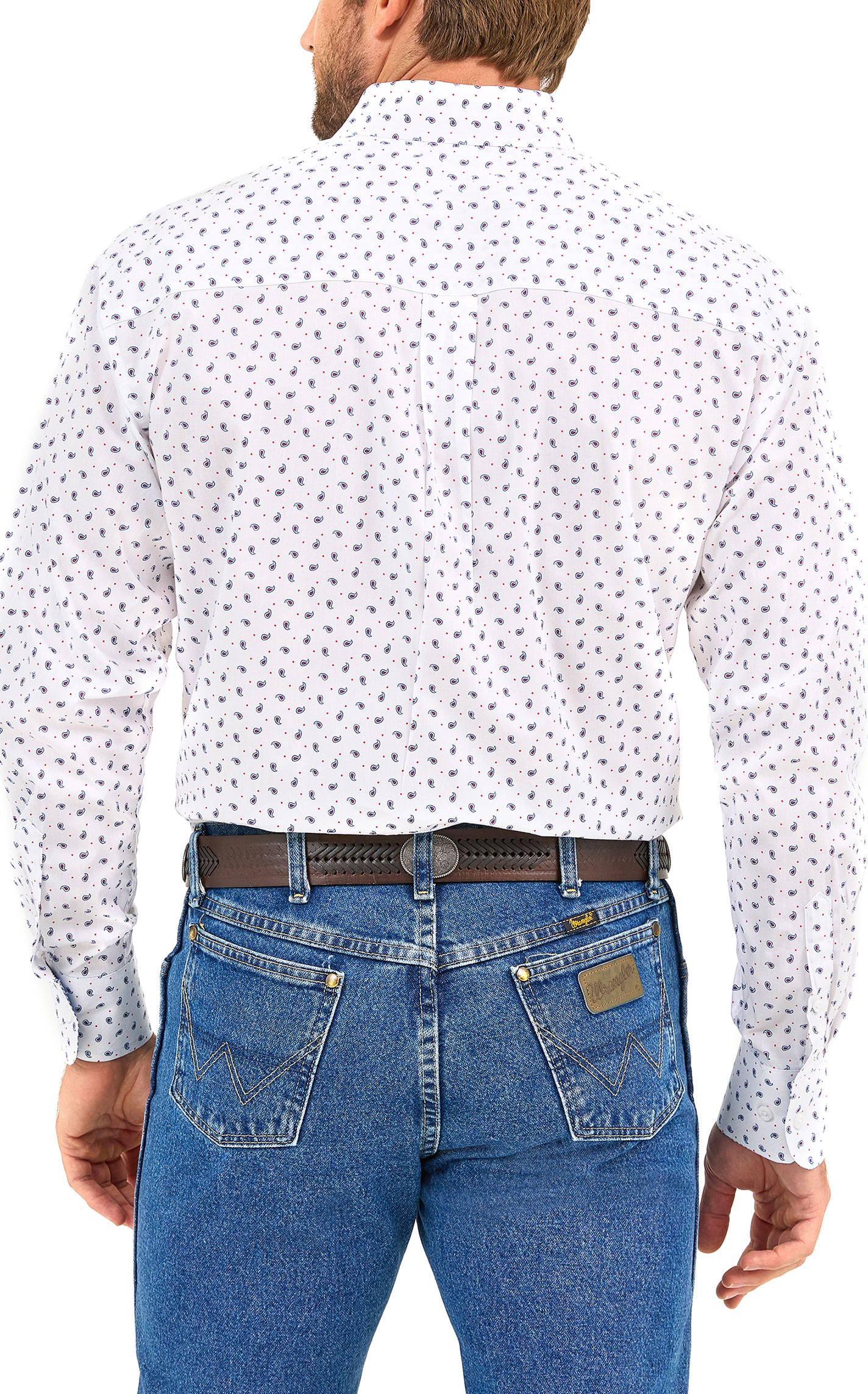 Wrangler Men's George Strait Collection White & Blue Mini Paisley Western Shirt - Image 1