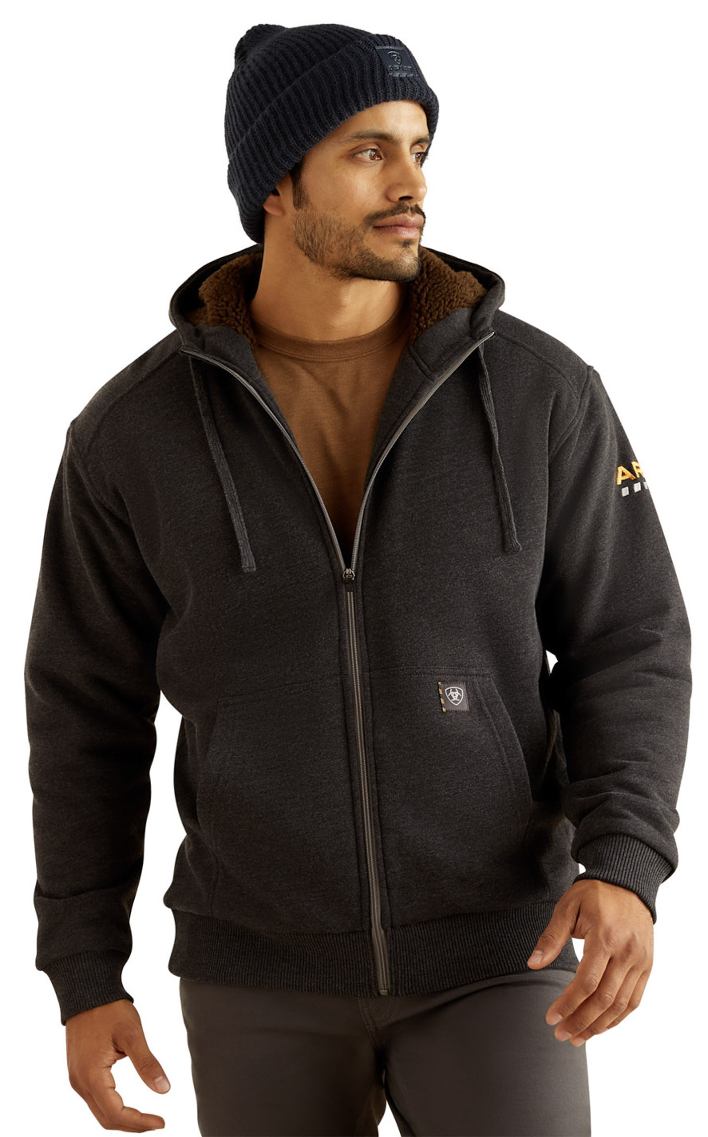 Ariat Rebar Men's Charcoal 10 oz All Weather Sherpa Lined Hoodie Jacket - Image 3