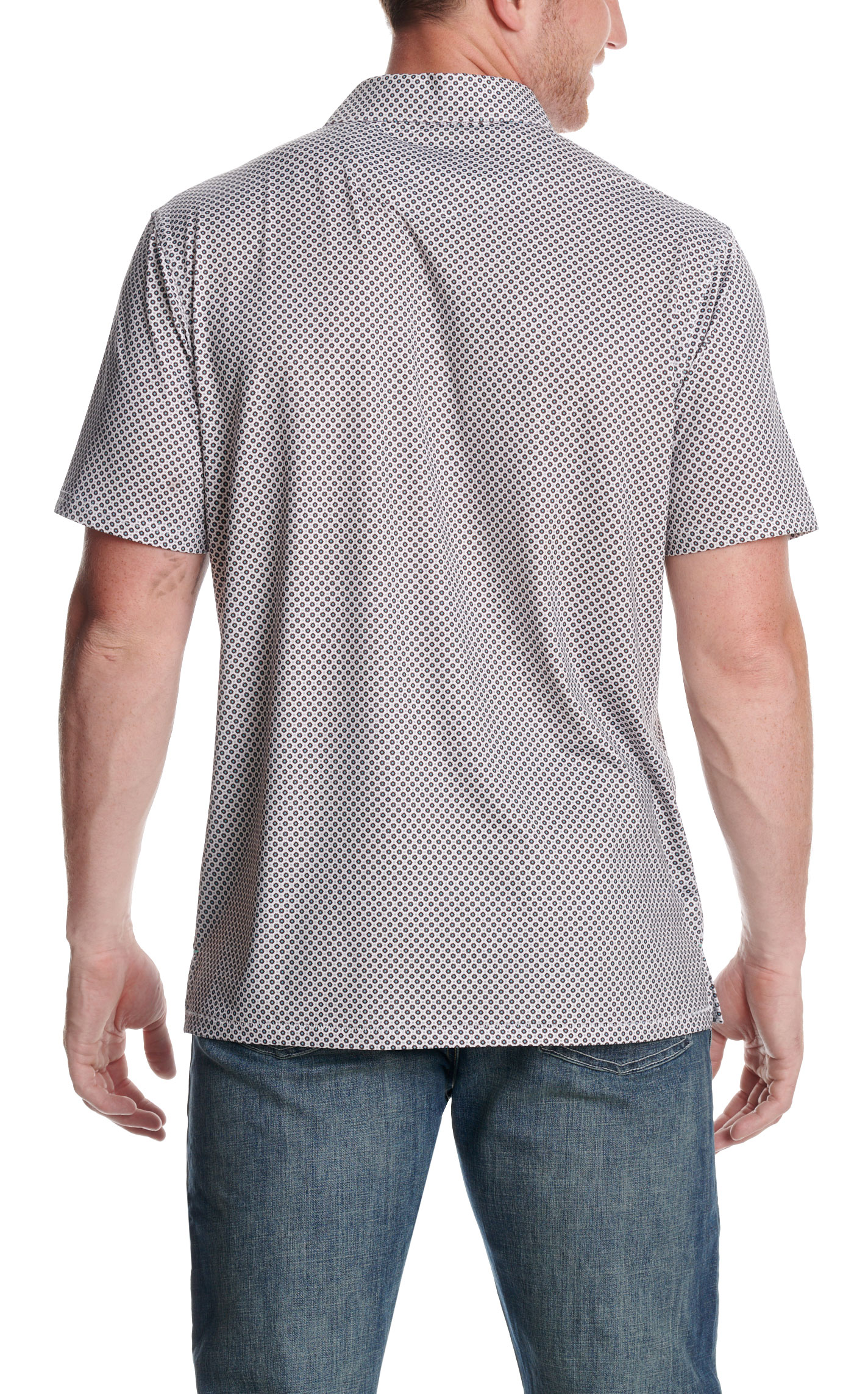 Rafter C Men's Black Geo Print Polo Shirt - Image 1