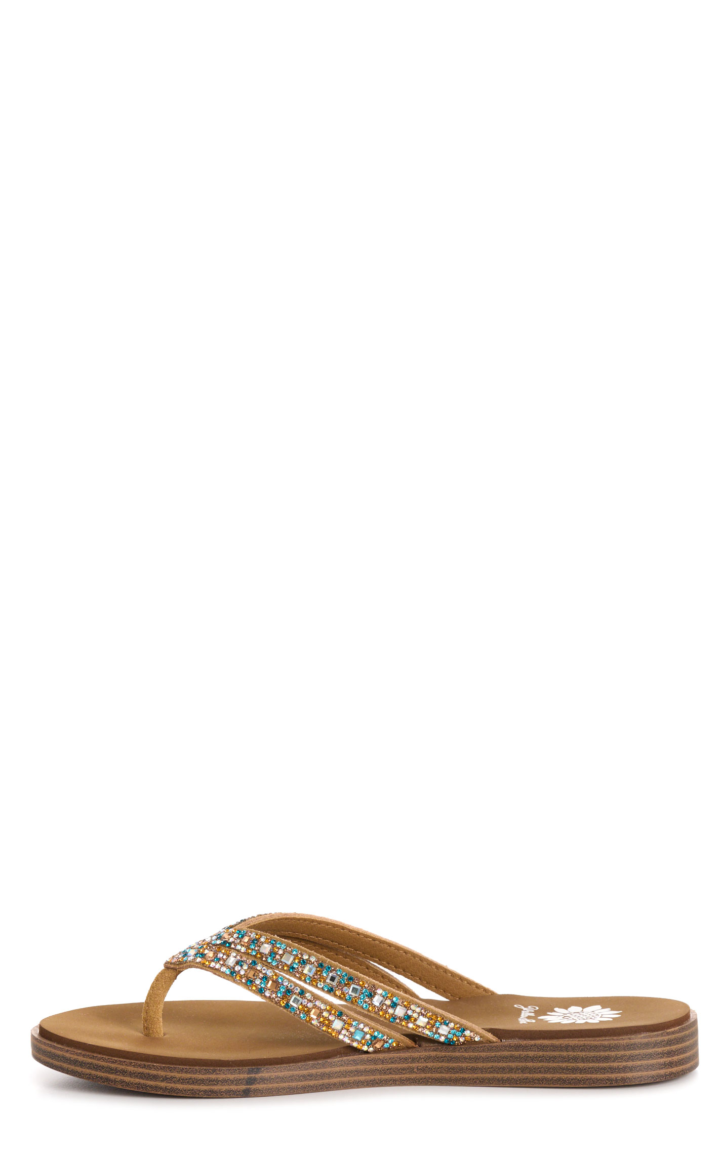 Yellow Box Women’s Tan Dalia Multi-Stone Turquoise Flip Flops - Image 1