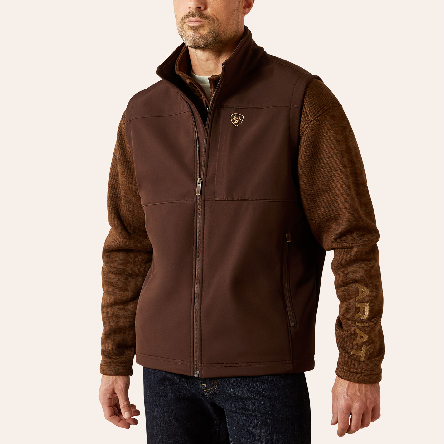 Ariat Men's Vernon Coffee Softshell Vest - Image 1