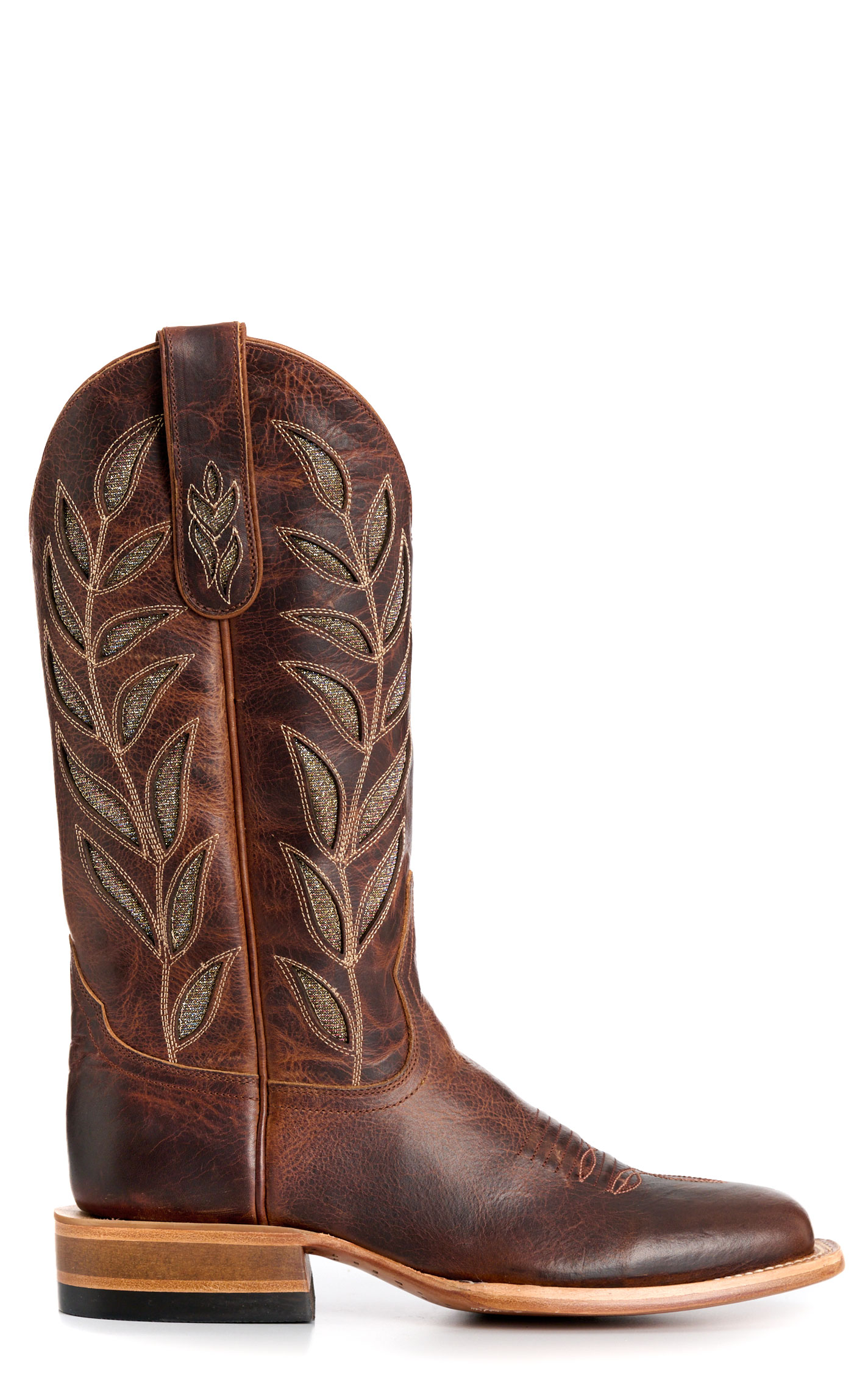 Cavender's Women's Cognac & Gold Sparkle Inlay Wide Square Toe Cowboy Boots - Image 1