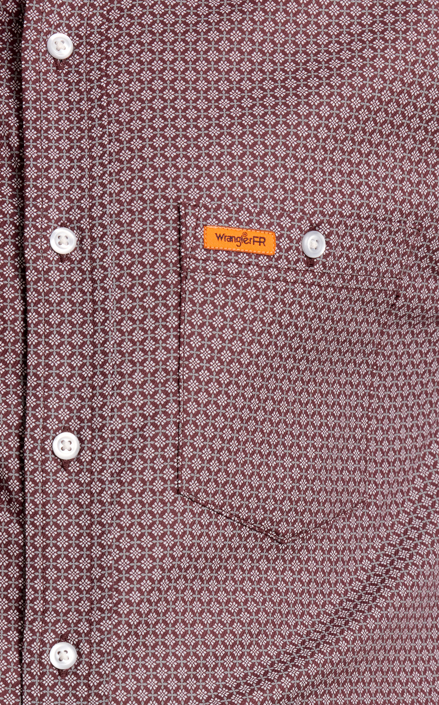 Wrangler Men's FR Maroon & Gray Geo Print Western Work Shirt - Image 1