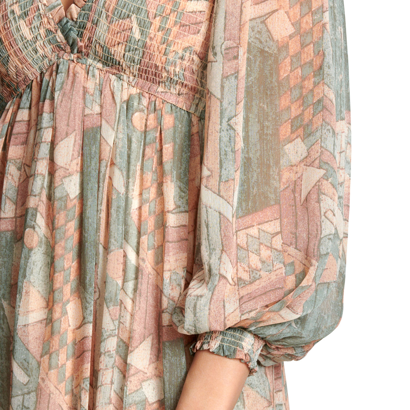 Blue B Women's Pink And Green Geo Print Smocked Dress - Image 1
