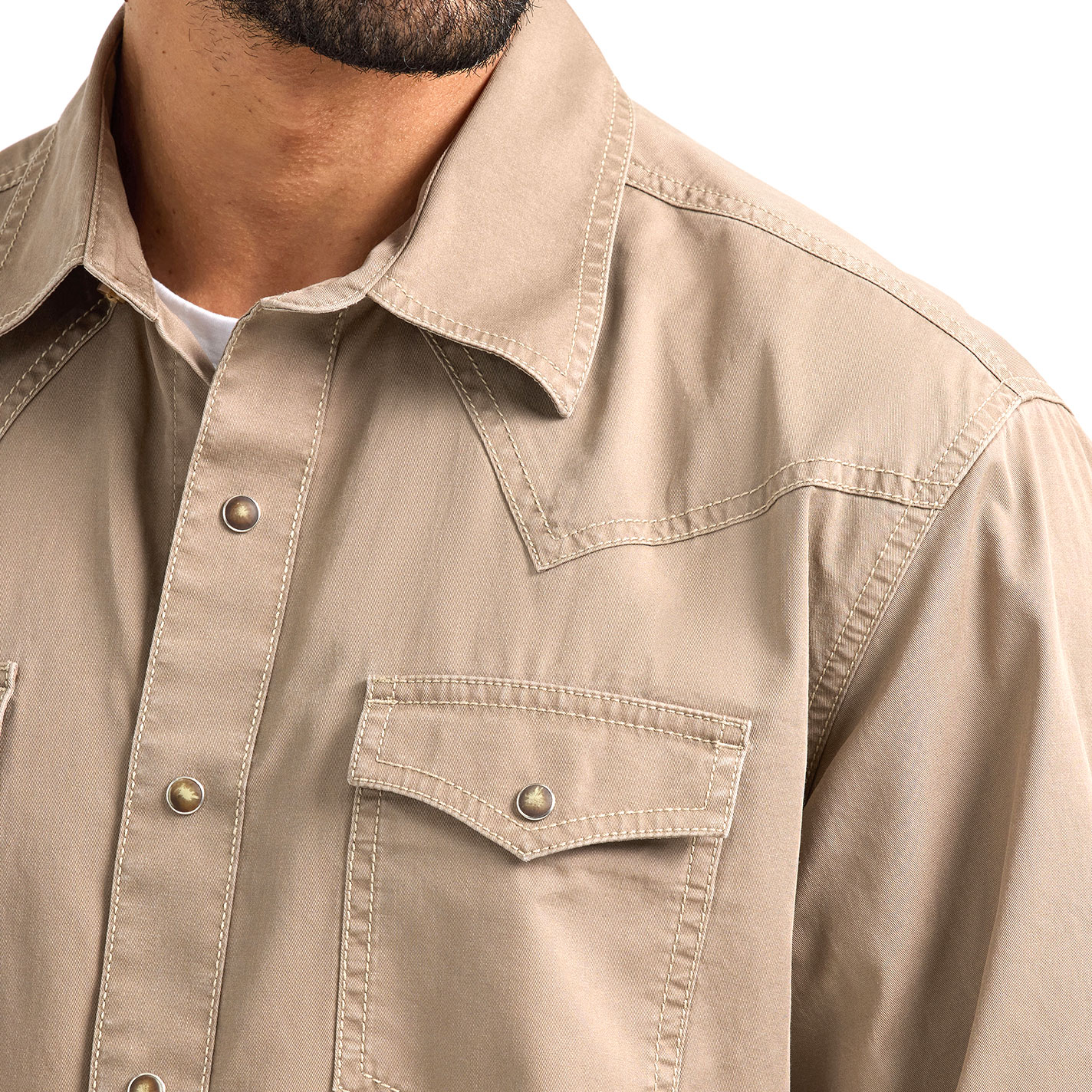 Wrangler Retro Men's Solid Taupe Western Shirt - Image 1