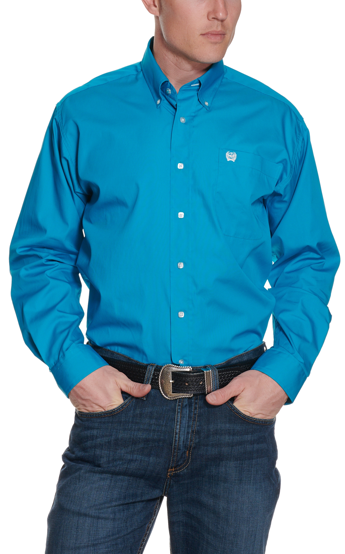 Cinch Men's Solid Turquoise Long Sleeve Western Shirt - Image 1