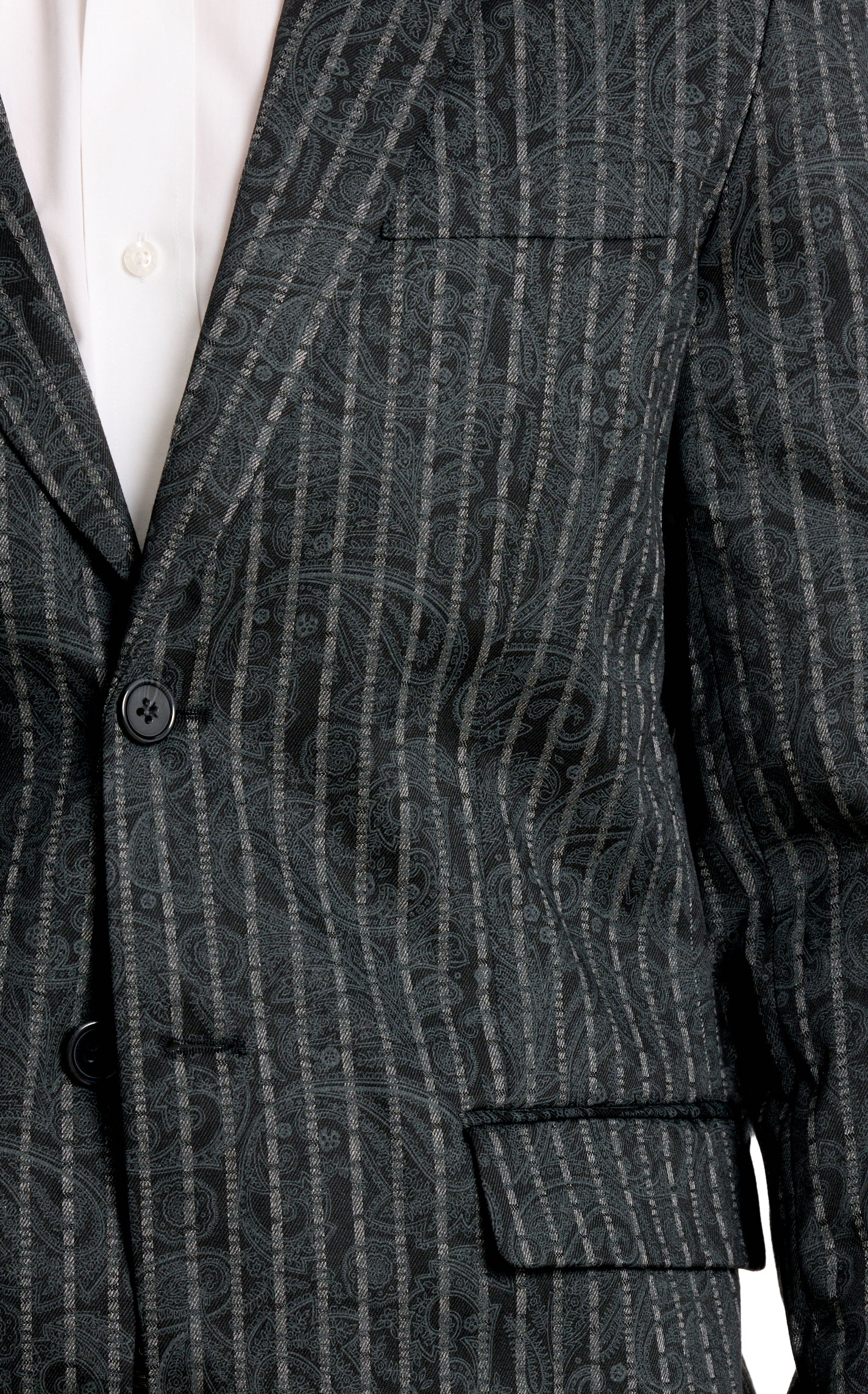 Rock & Roll Denim Men's Black Paisley Striped Sports Coat - Image 2