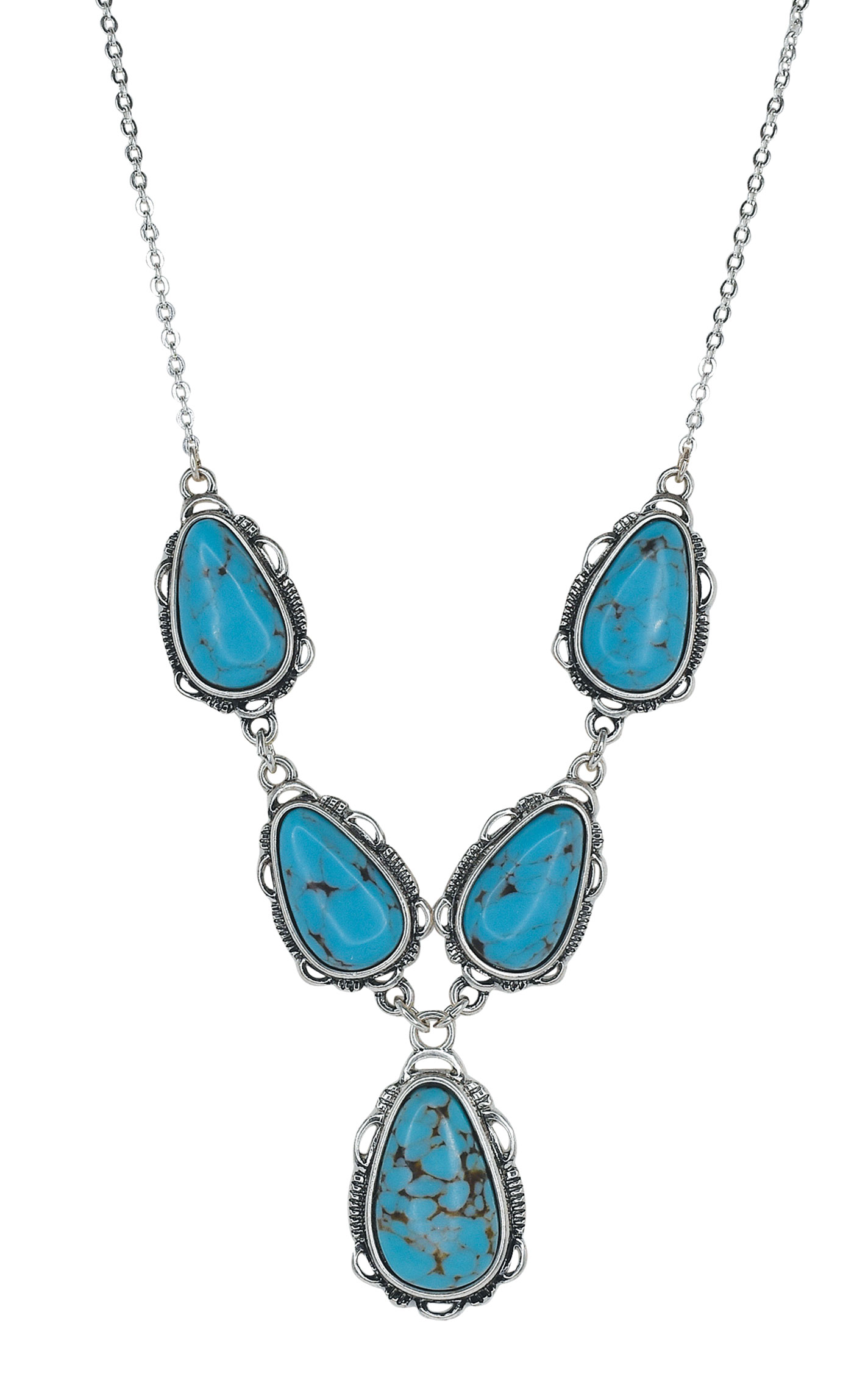 Justin Silver & Turquoise 5 Teardrop Necklace - Image 1