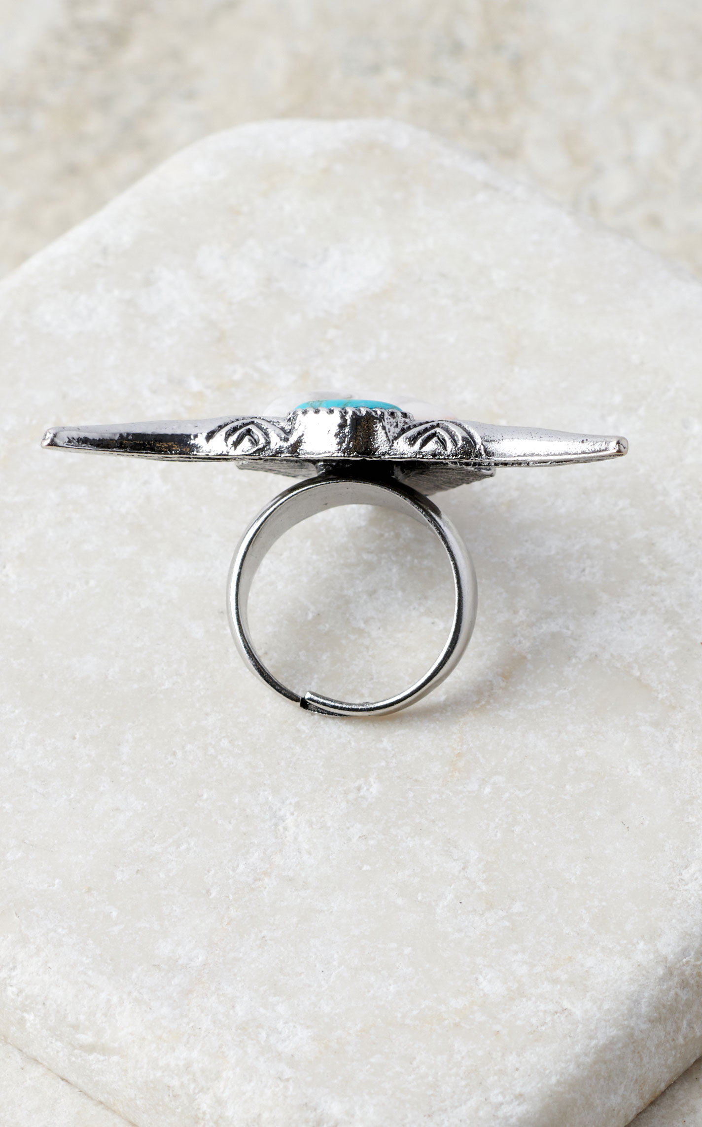 Cowgirl Confetti Silver with Turquoise and Brown Jasper Stones Longhorn Ring - Image 1