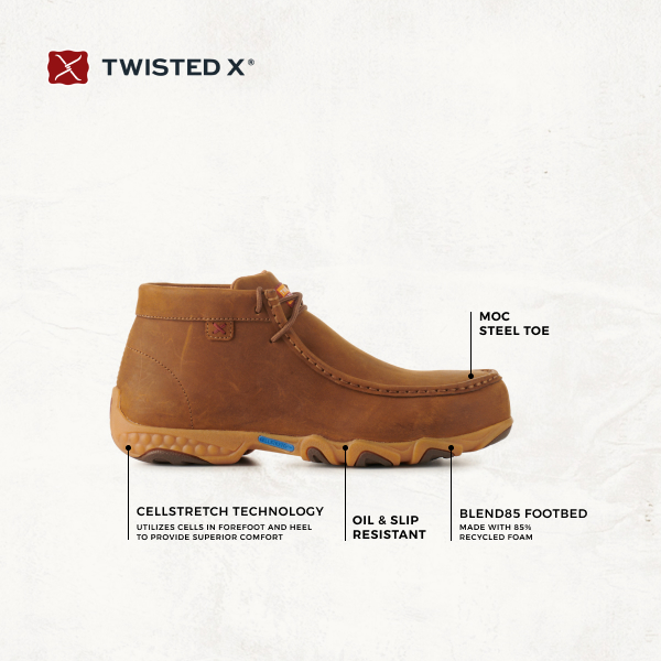 Twisted X Women's Pecan CellStretch Moc Steel Toe Lace Up Work Boots - Image 1