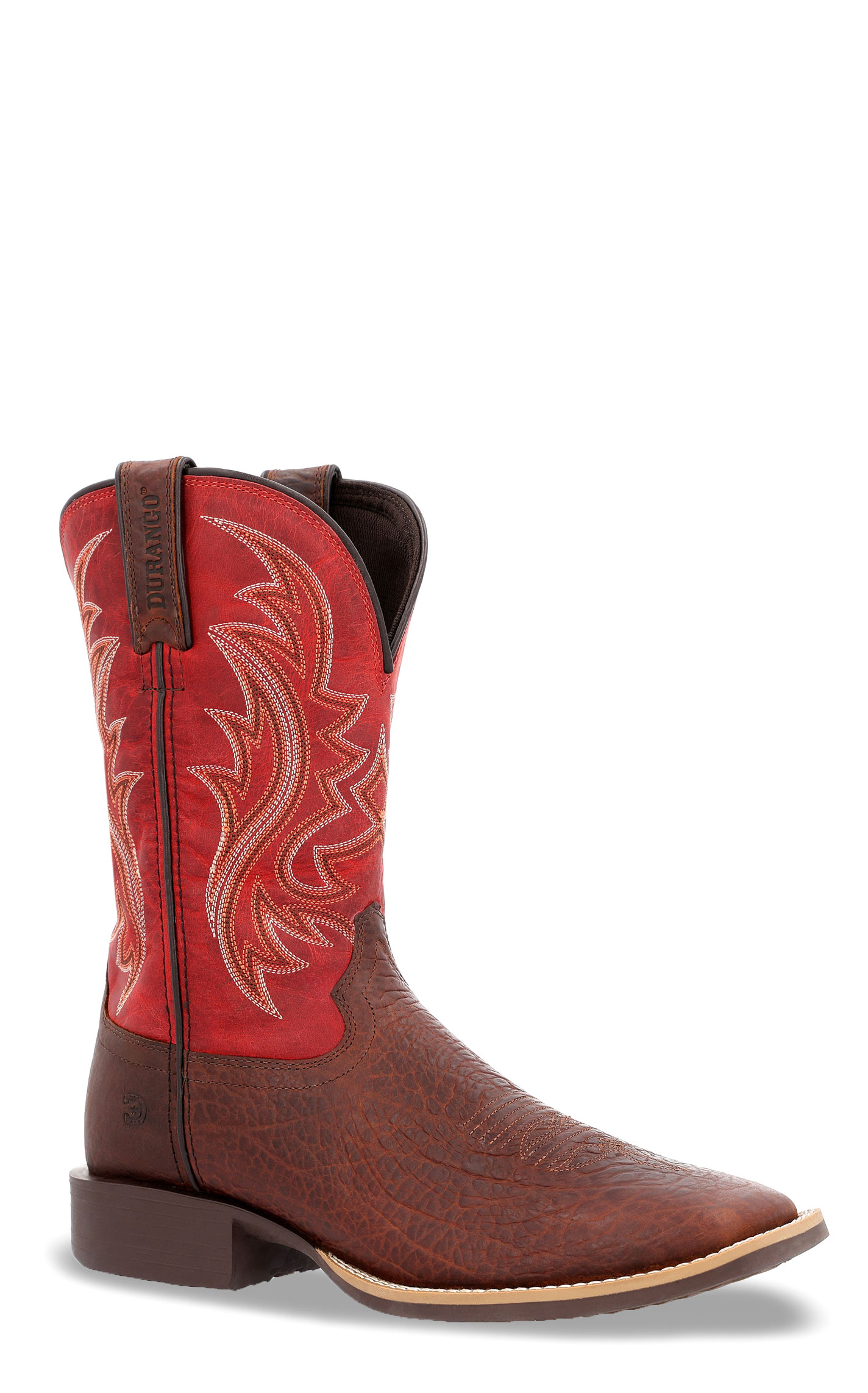 Durango Men's Shyloh Mahogany & Dynamite Red Wide Square Toe Cowboy Boots - Image 1