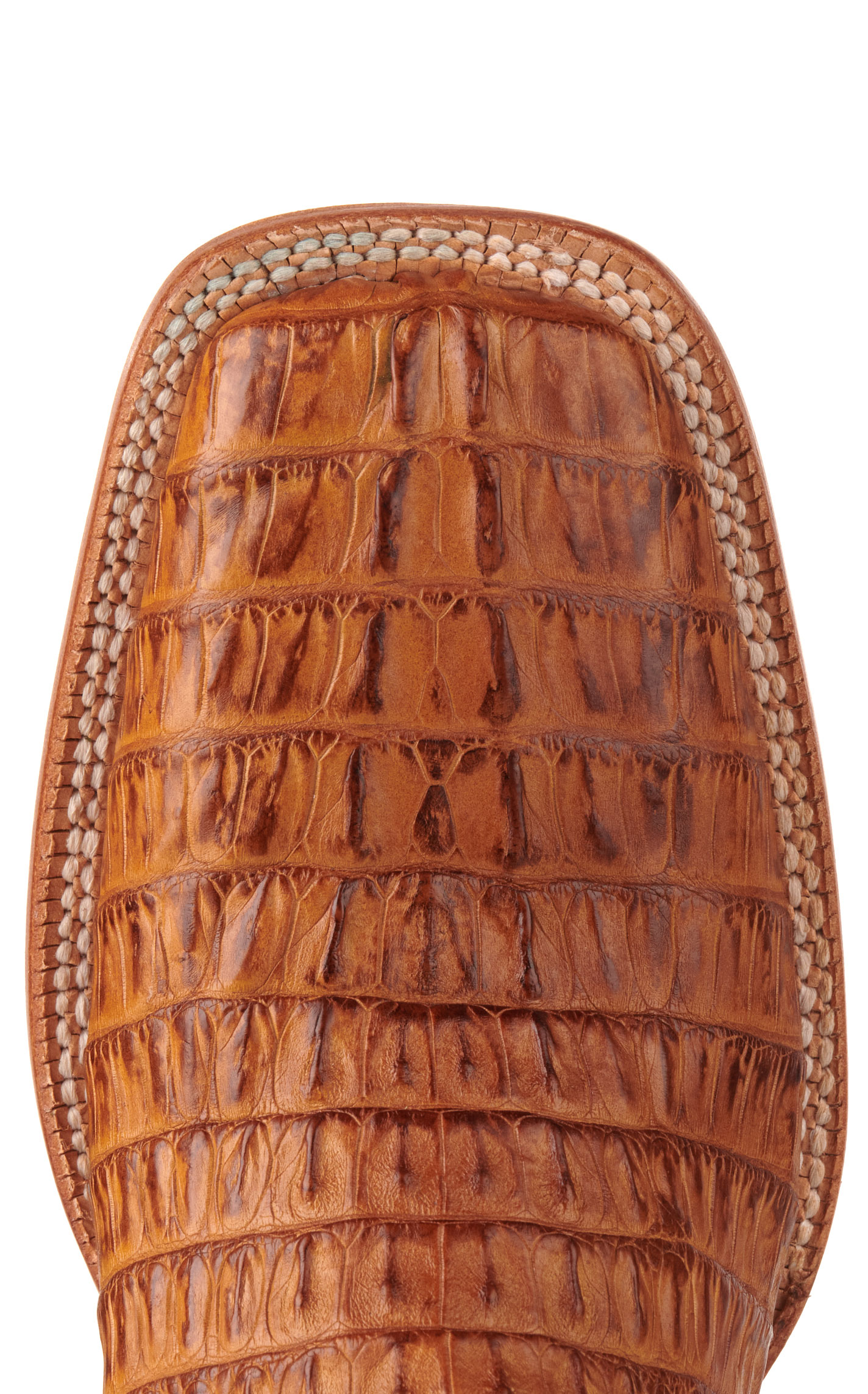 R. Watson Men's Saddle Hornback Caiman Tail and Navy Wide Square Toe Exotic Cowboy Boots - Image 1