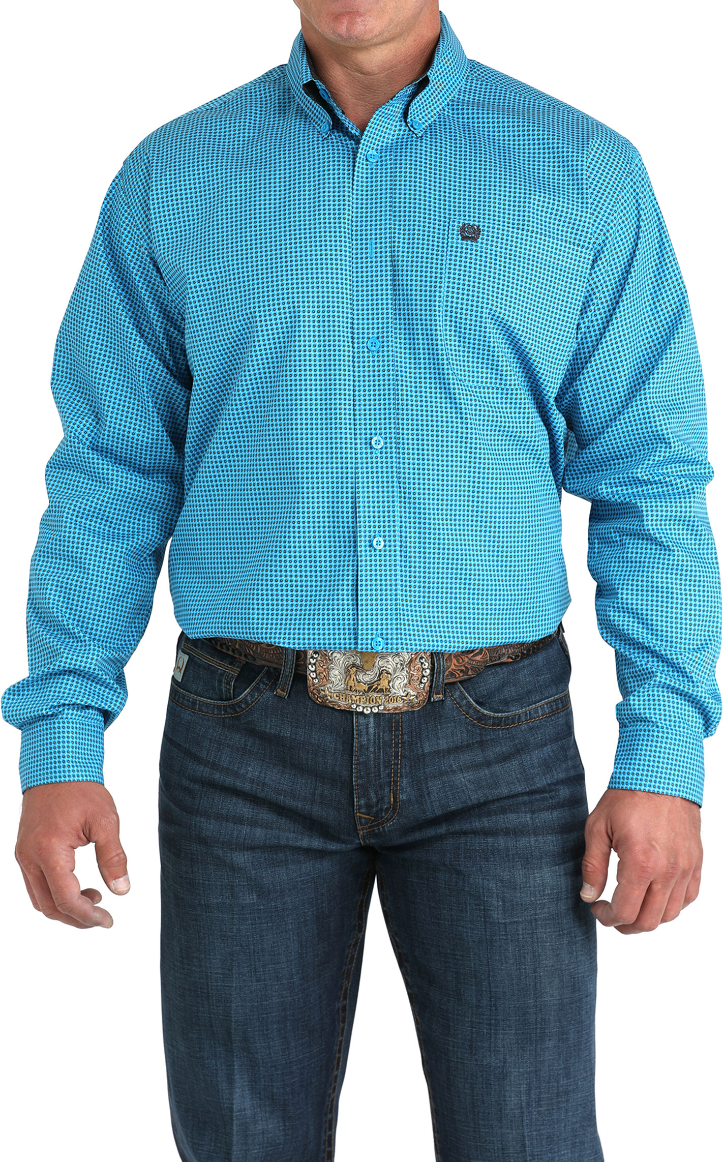Cinch Men's Electric Blue Geo Print Western Shirt - Image 1