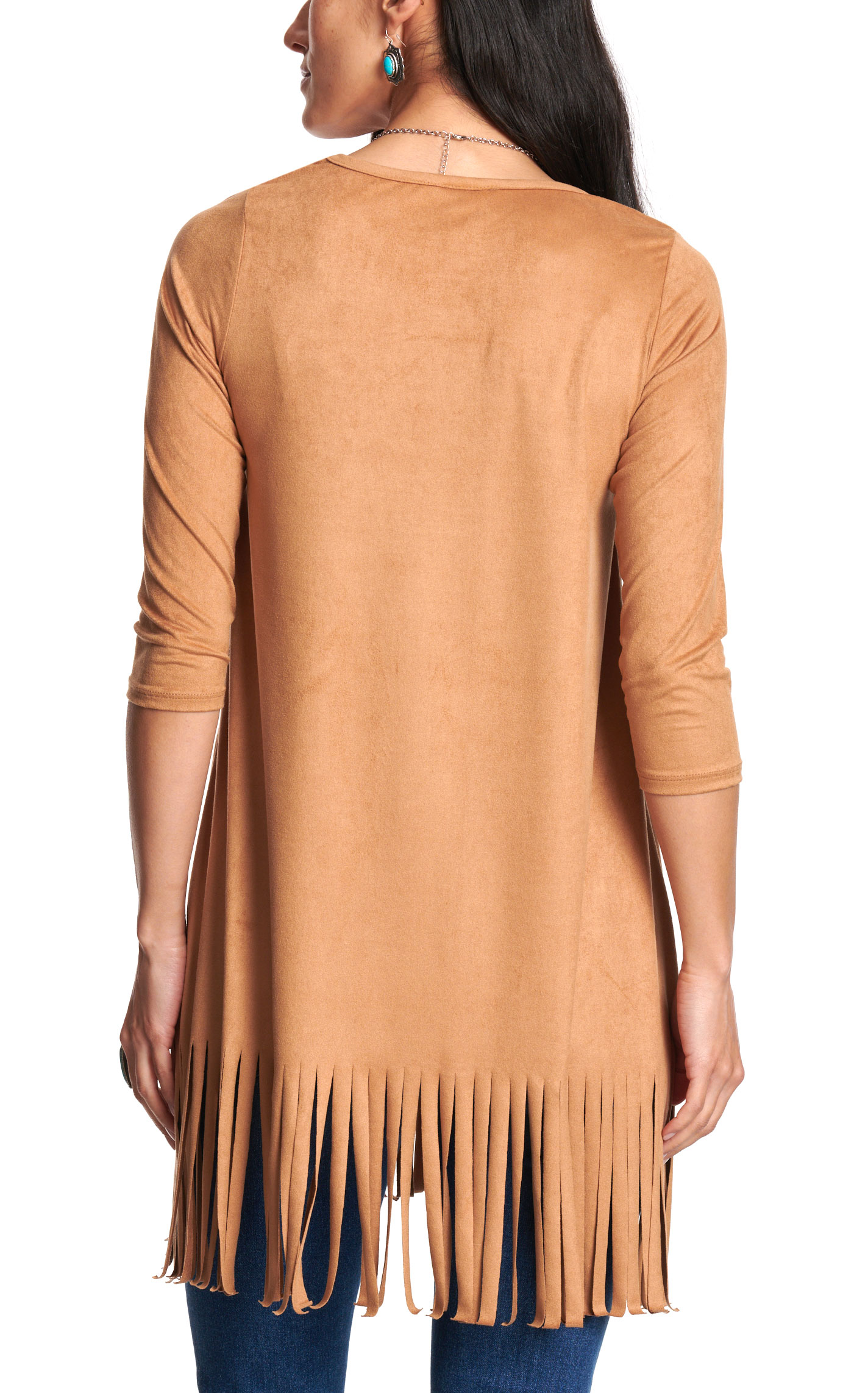 R. Rouge Women's Light Brown Sugar Faux Suede Fringed Top - Image 1