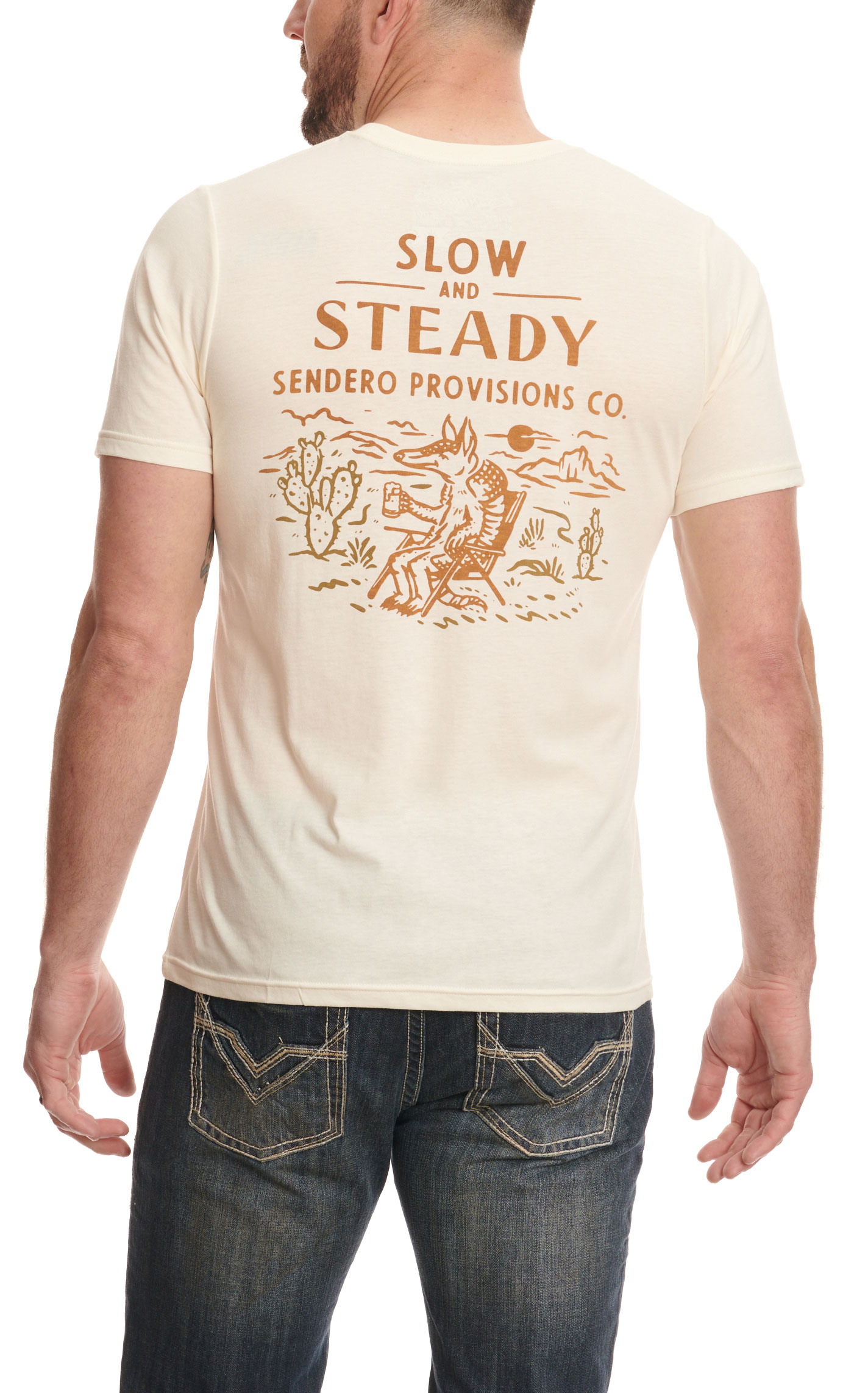 Sendero Provisions Co. Men's Bone Desert Armadillo Slow & Steady Logo Graphic Short Sleeve T-Shirt - Image 1