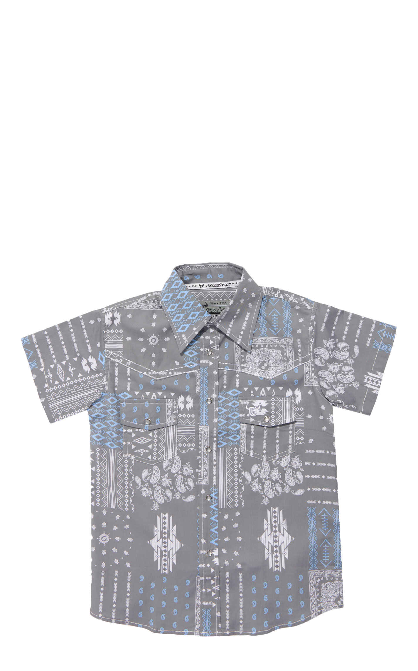 Cowboy Hardware Boy's Gray Aztec Bandana Print Shirt - Image 1