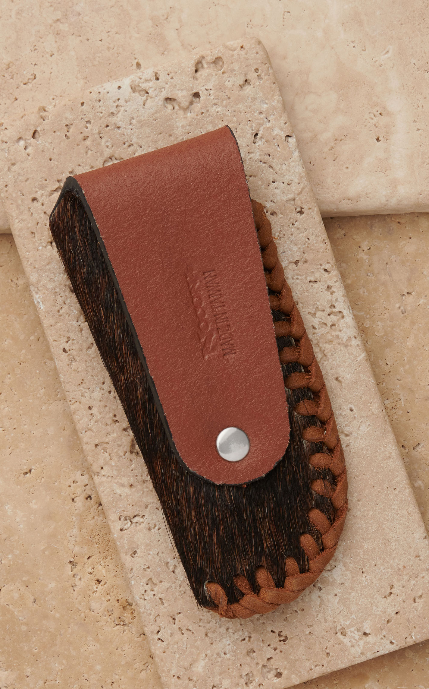 Nocona Brown Hair with Leather Lacing Knife Sheath - Image 1