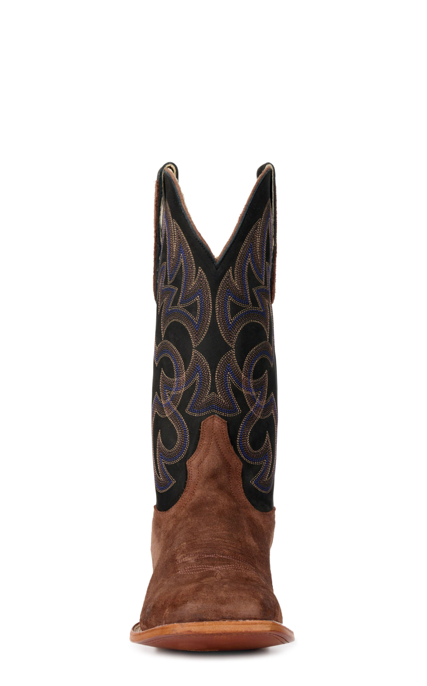 Cavender's Men's Brown Roughout and Black Wide Square Toe Cowboy Boots - Image 1