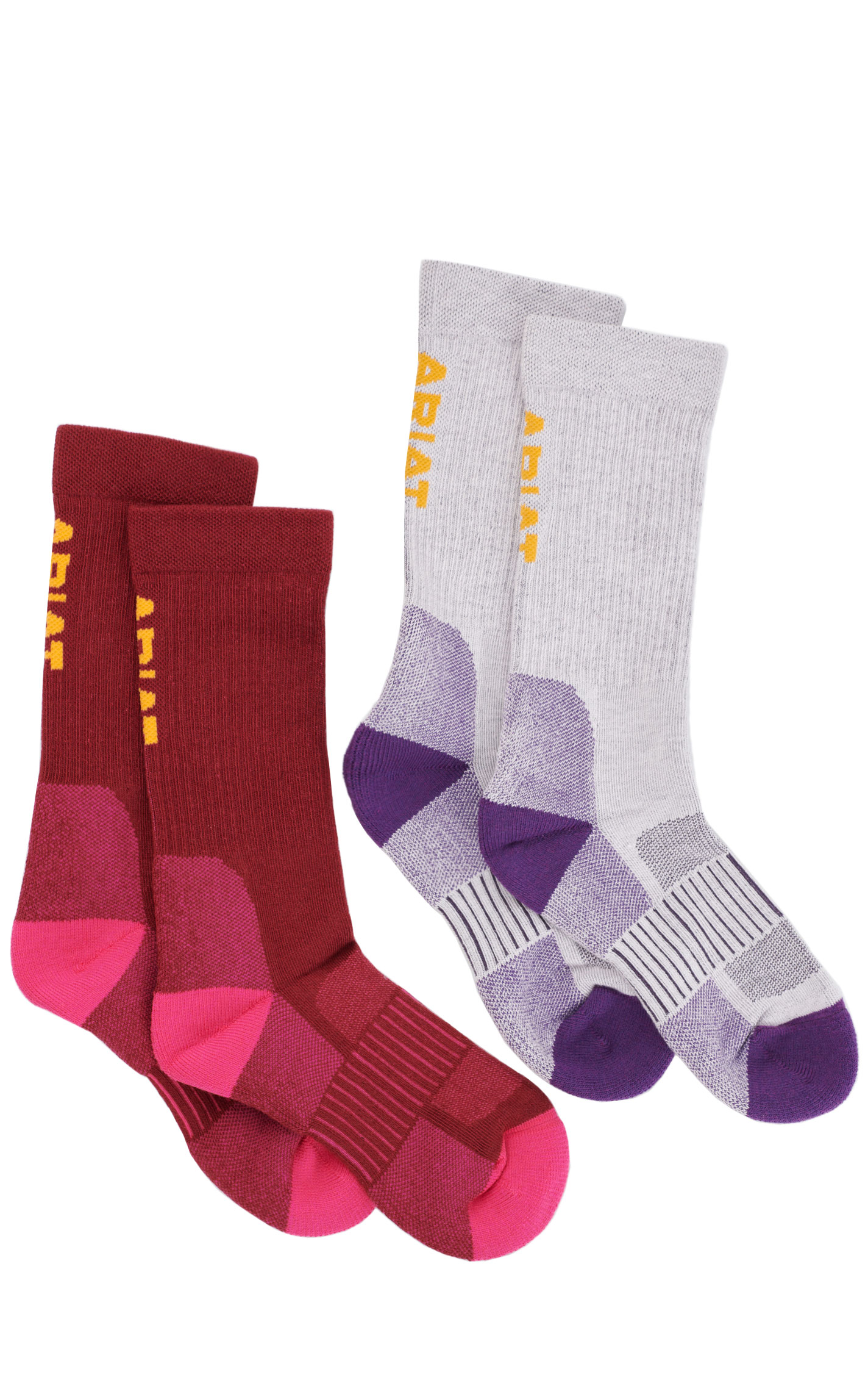Ariat Women's AriatTEK Pink & Purple 2-Pack Performance Crew Socks - Image 1