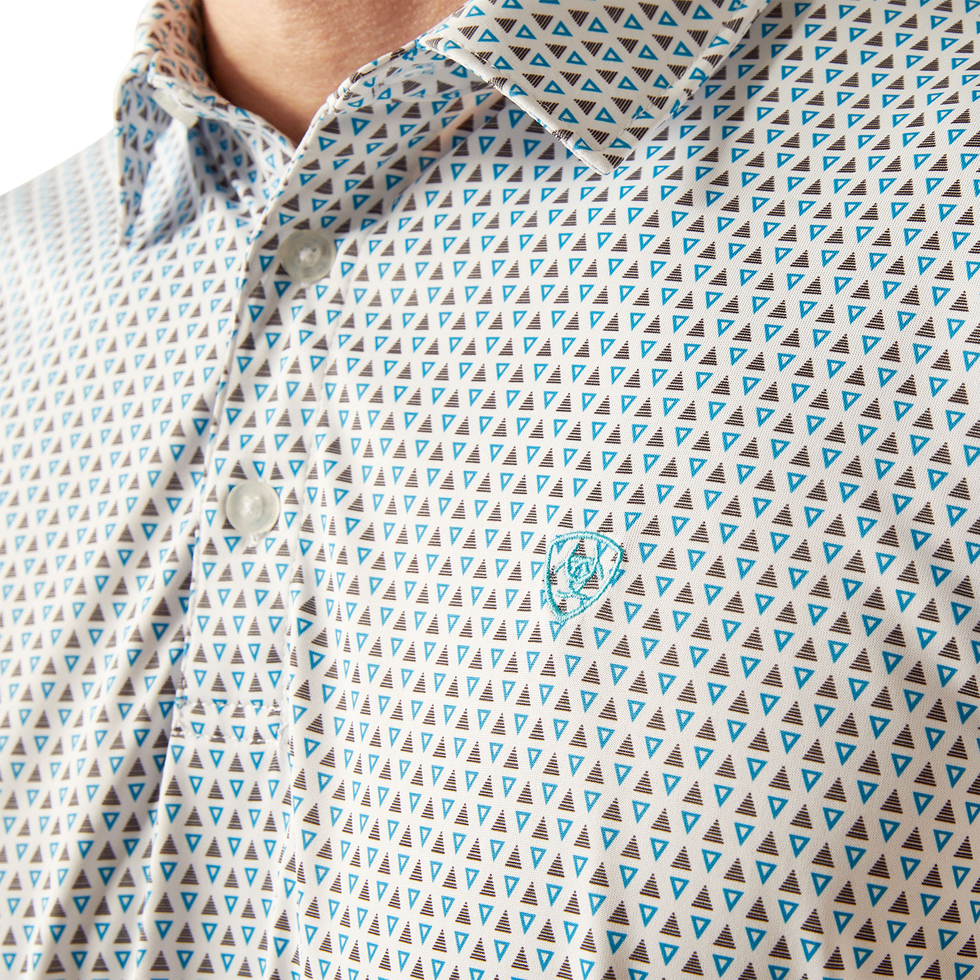 Ariat Men's AriatTEK White & Turquoise Geo Polo Shirt - Image 1