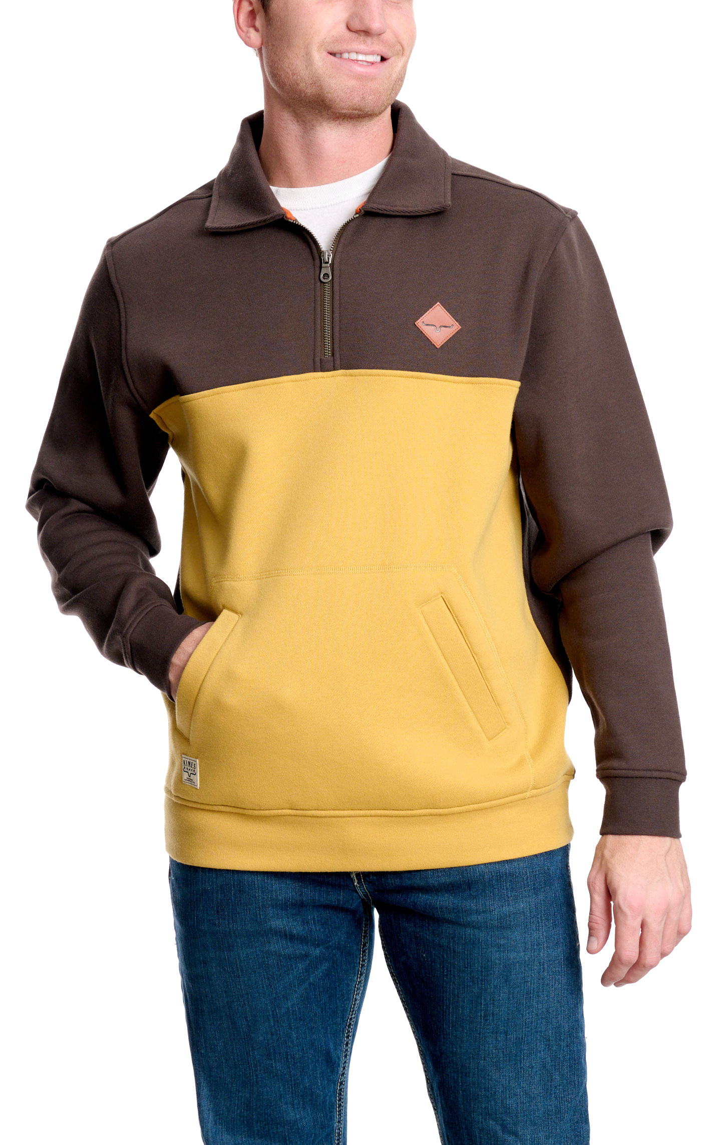 Kimes Ranch Men's Chocolate & Honey-Brown Logo 1/4 Zip Pullover - Image 1