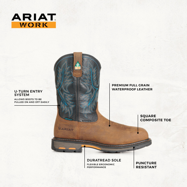 Ariat Men's WorkHog CSA Brown and Black Waterproof Square Composite Toe Work Boots - Image 1