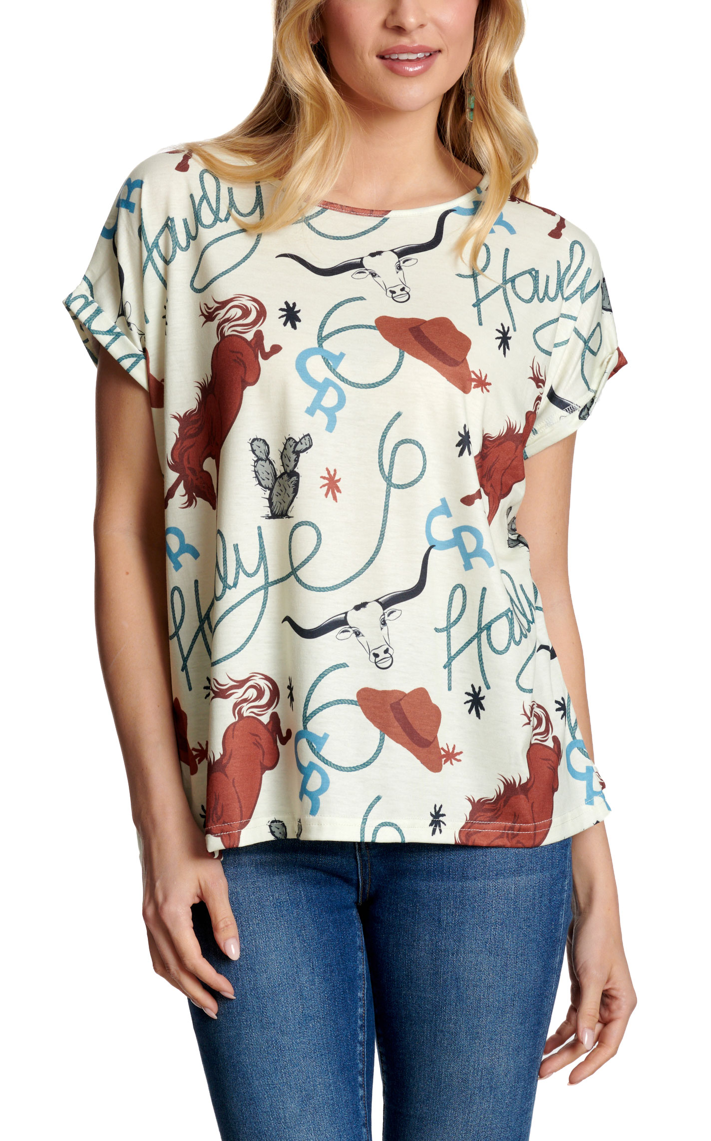 Cotton & Rye Women's White Howdy Print Knit Top - Image 1