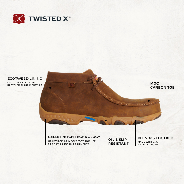 Twisted X Men's Distressed Saddle CellStretch Moc Nano Composite Toe Lace Up Work Boot - Image 1