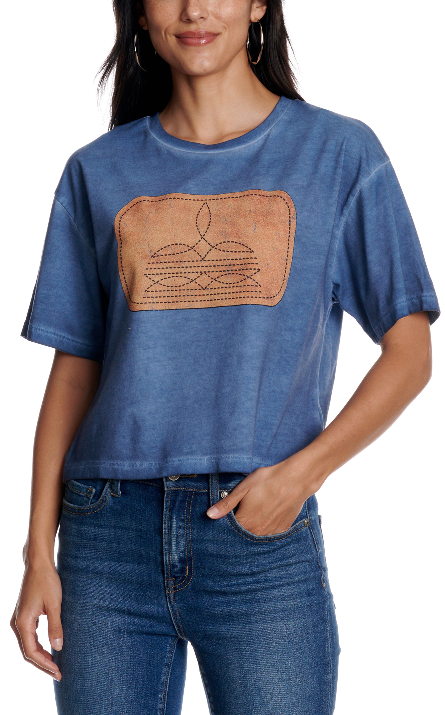 Zutter Women's Blue Bootstitch Patch T-Shirt - Image 1