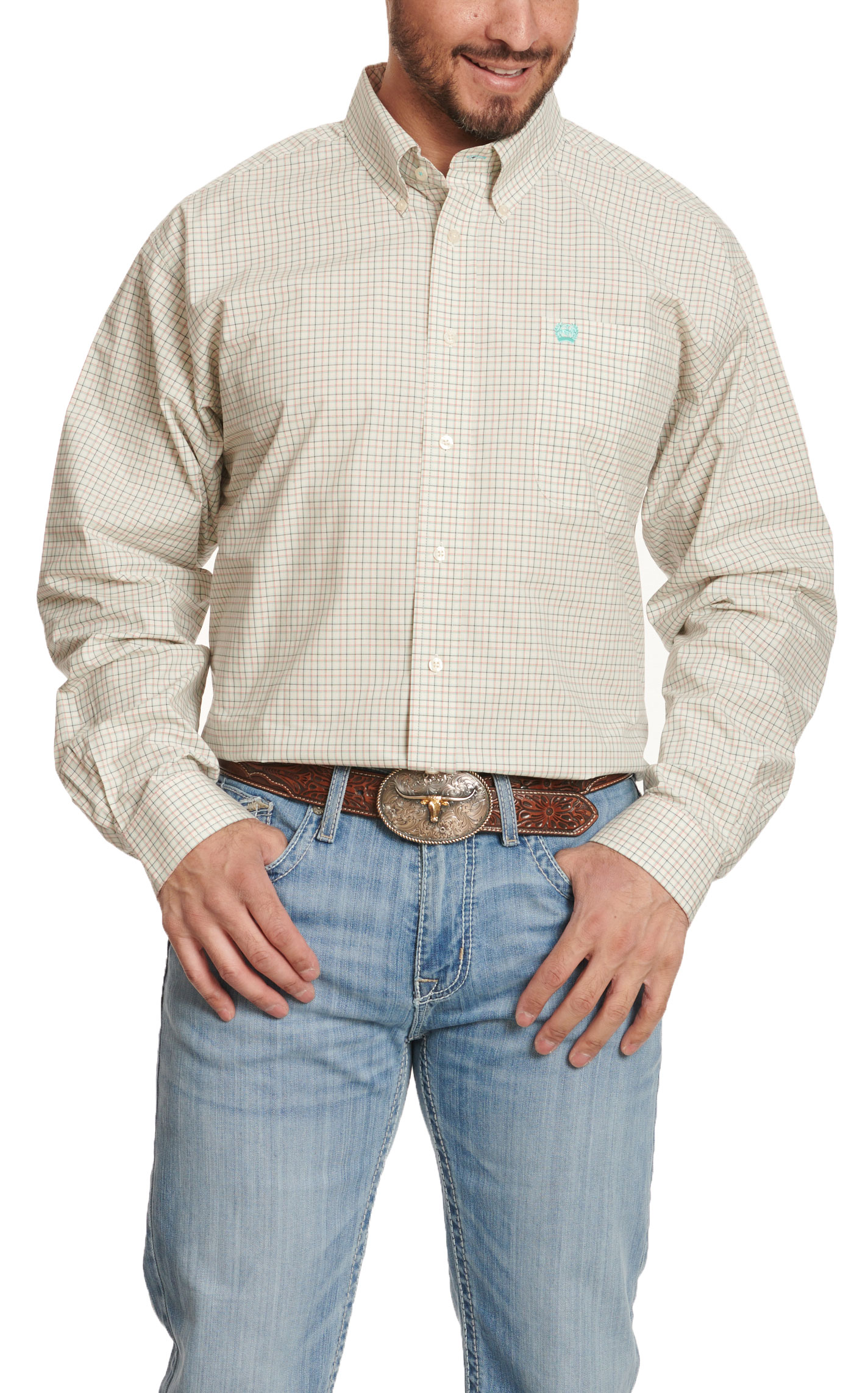 Cinch Men's Cream & Colorful Plaid Western Shirt - Image 1