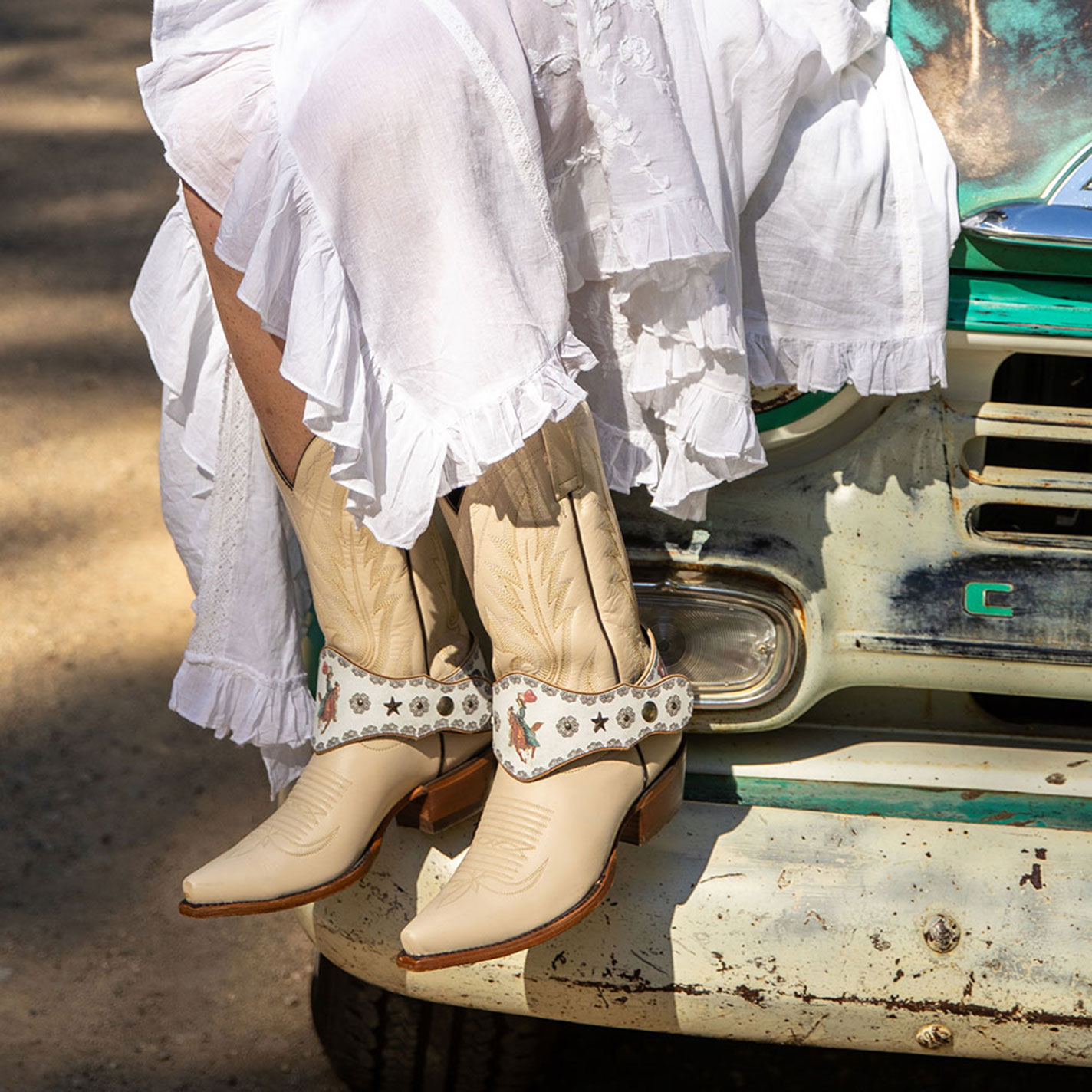 Agave Blue White Rodeo Darlin' Printed Boot Lassos Set - Image 1