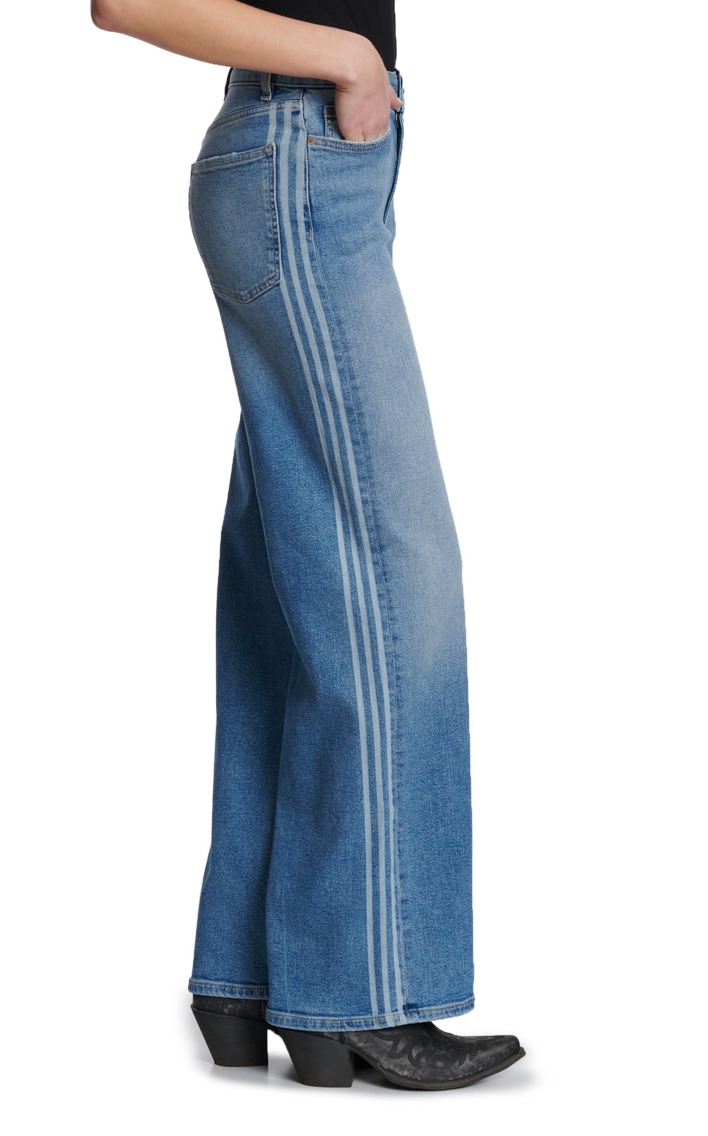 Warp + Weft Women's Light Wash Wide Leg Side Stripe Jeans - Image 1