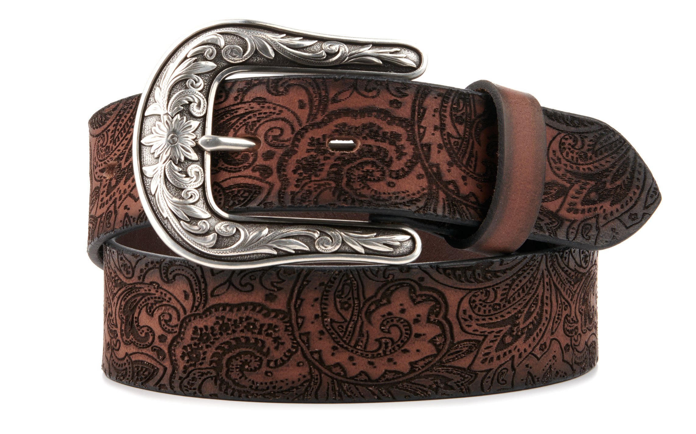 Ariat Women's Leather Shades of Coffee Laser-Cut Paisley Belt - Image 1