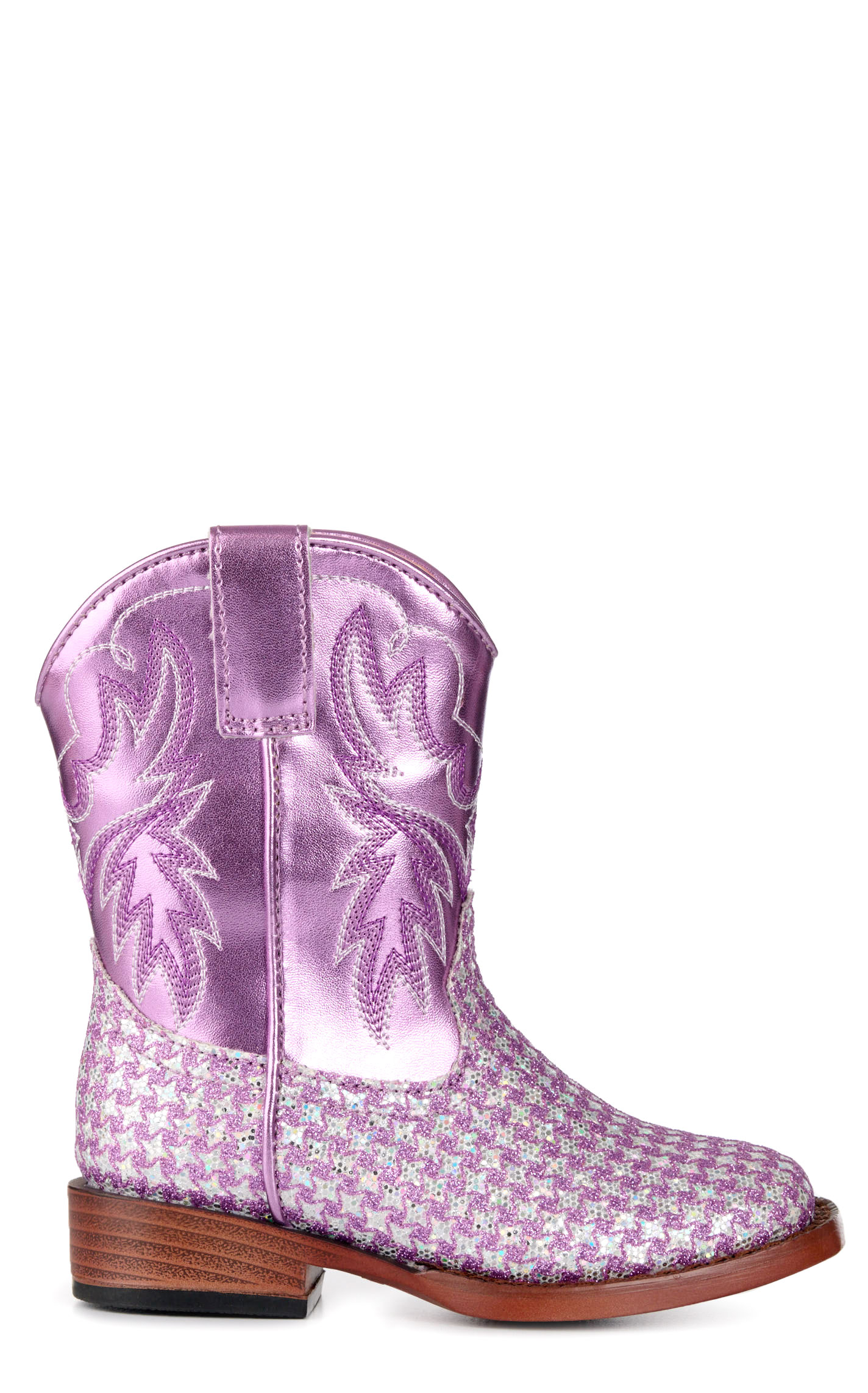 Roper Toddlers' Glitter Glam Metallic Purple Checkered Square Toe Cowboy Boots - Image 1