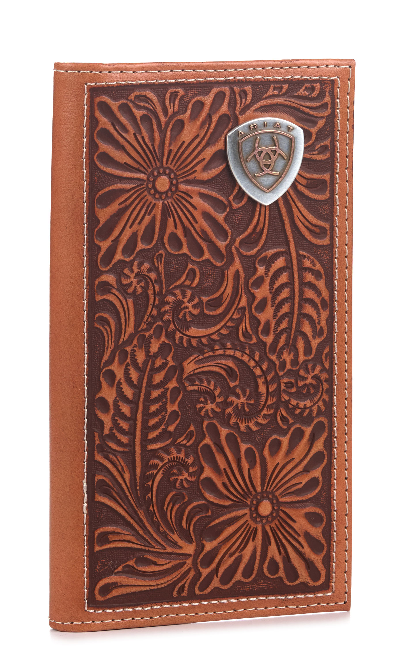 Ariat Cinnamon Floral Tooled Rodeo Wallet - Image 1