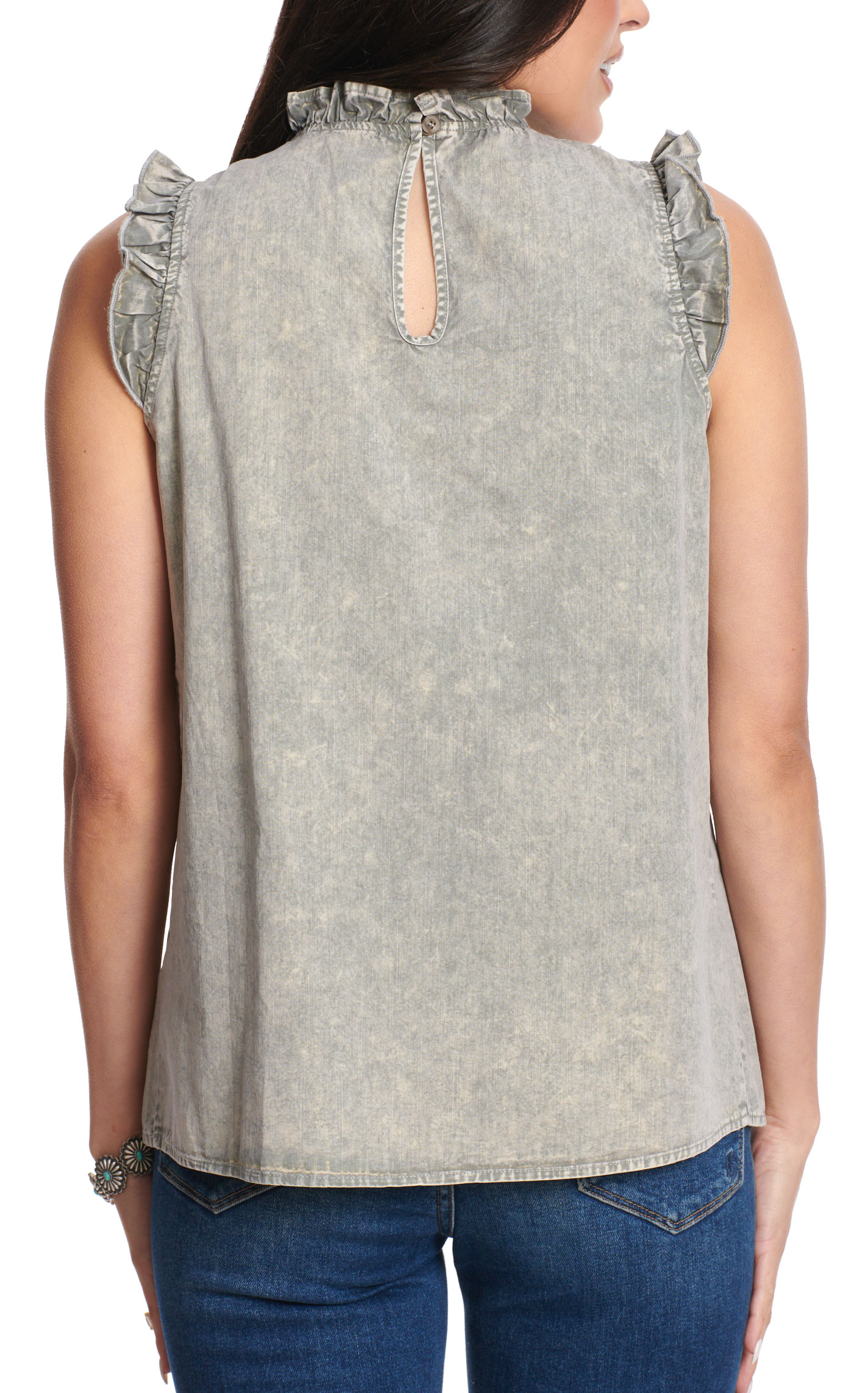 MAZIK Women's Pale Gray Pleated Ruffle Tank Top - Image 1