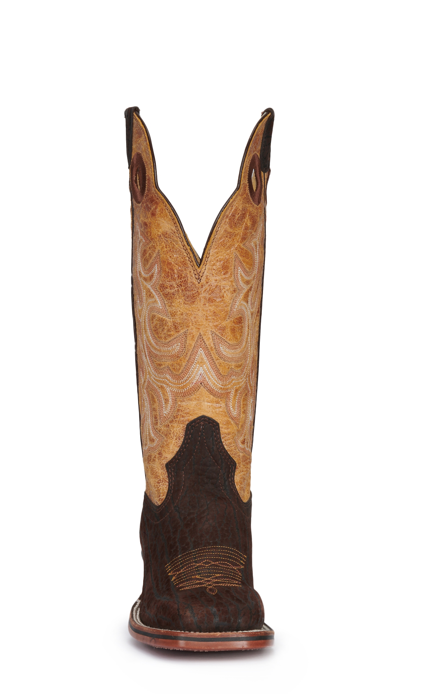 Hondo Men's Chocolate Nubuck Bullhide and Tan Wide Square Toe Cowboy Boots - Image 1