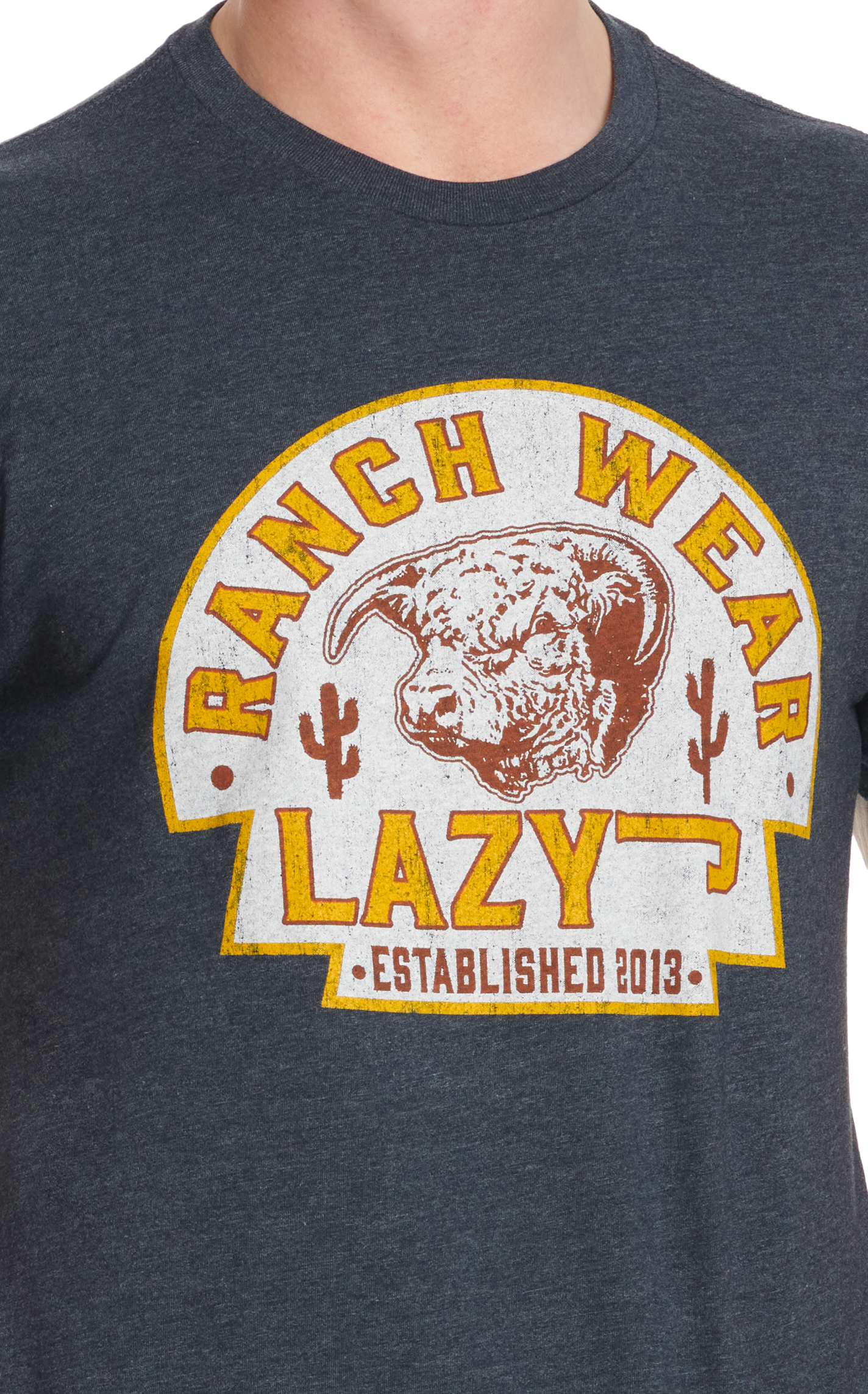 Lazy J Men's Navy Arrowhead Bull Logo Graphic T-Shirt - Image 1
