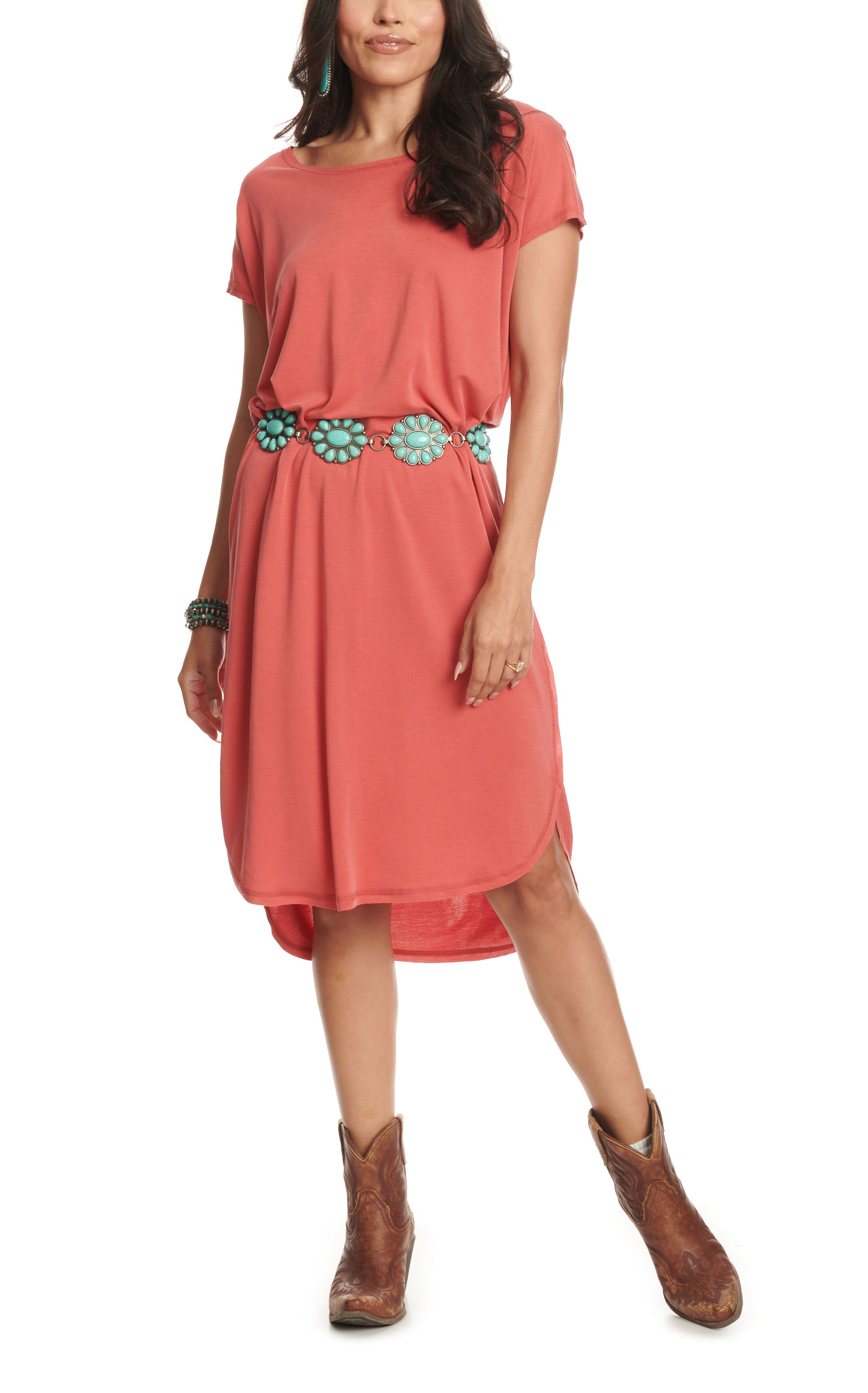 HYFVE Women's Rosy Terracotta Round Neck Soft Dress - Image 1