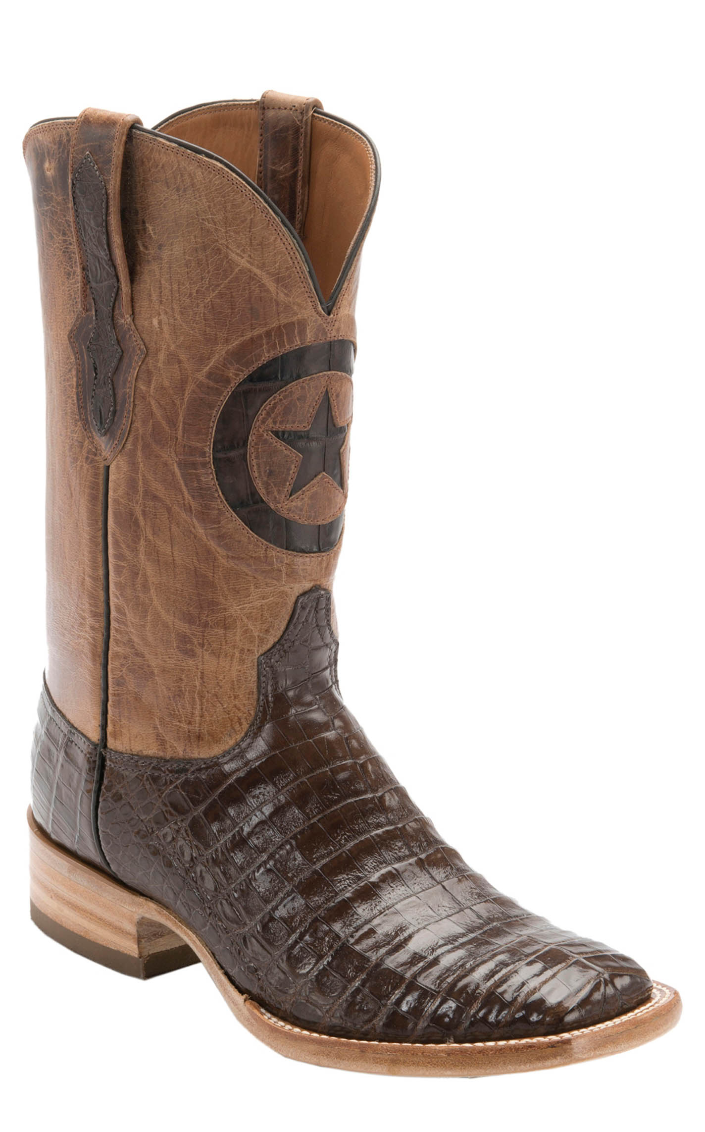 Black Jack Men's Chocolate Gator and Tan Goat Maddog Square Toe Exotic Cowboy Boots - Image 1