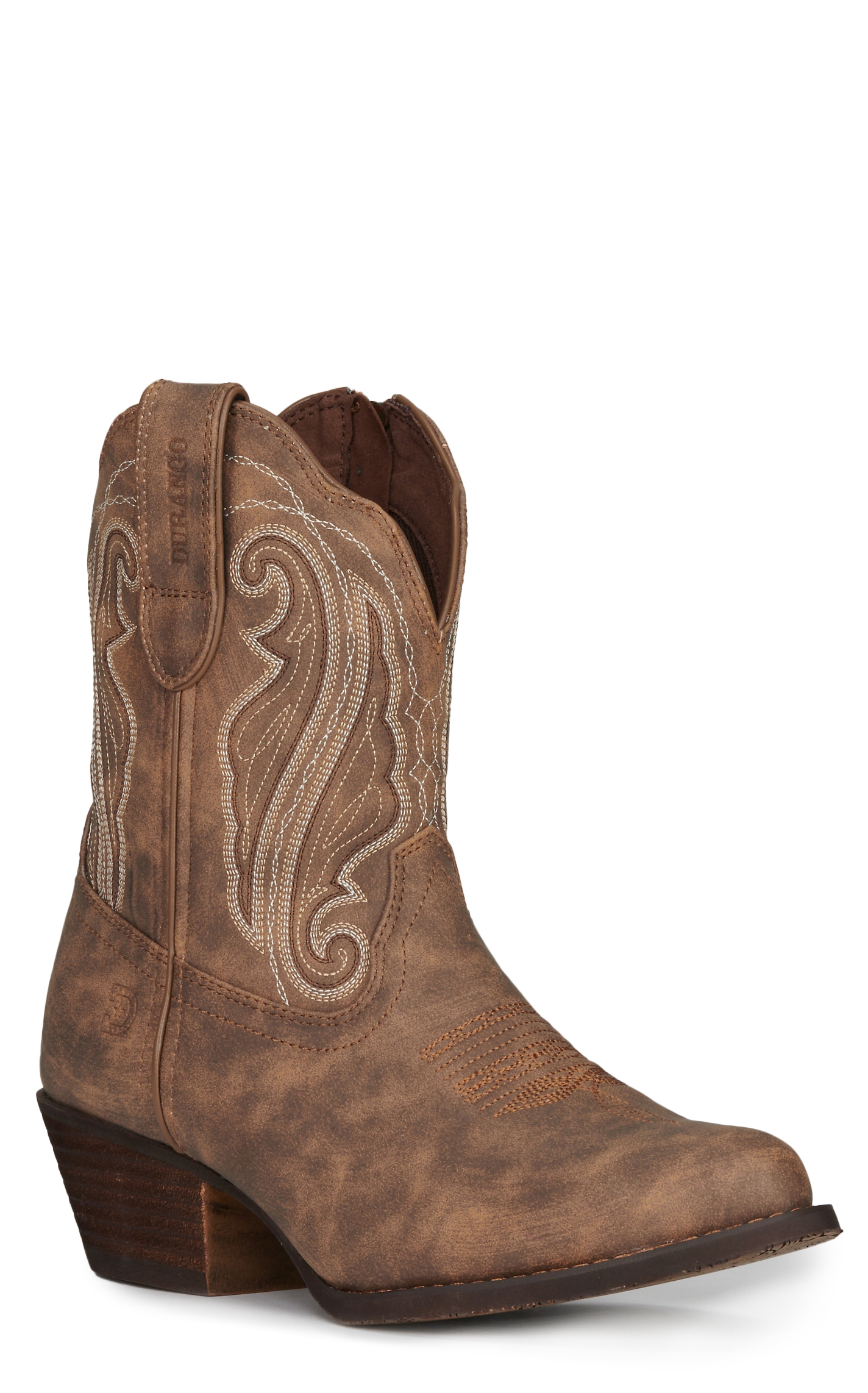 Durango Women's Crush Driftwood Brown with Fancy Stitching Snip Toe Cowboy Booties - Image 1