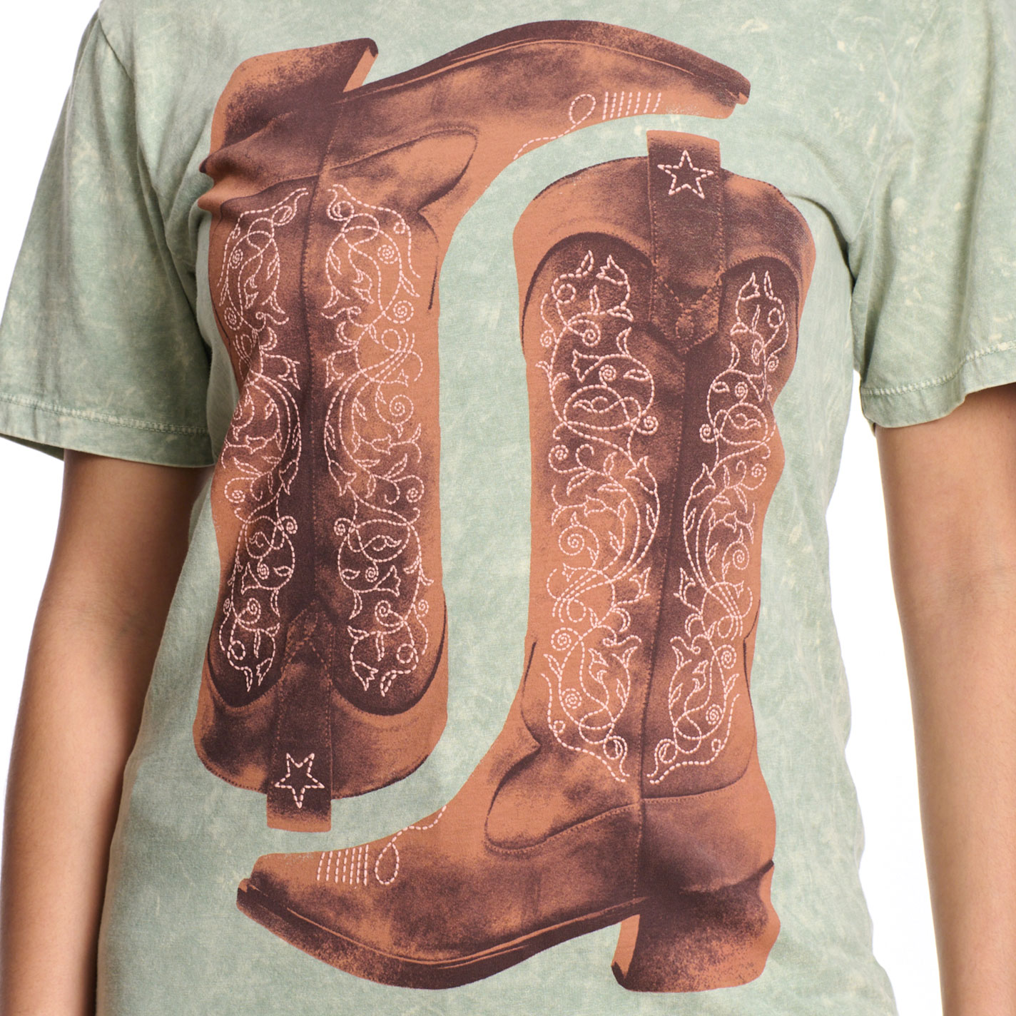 Rockin C Women's Sage & Cinnamon Boots T-Shirt - Image 1
