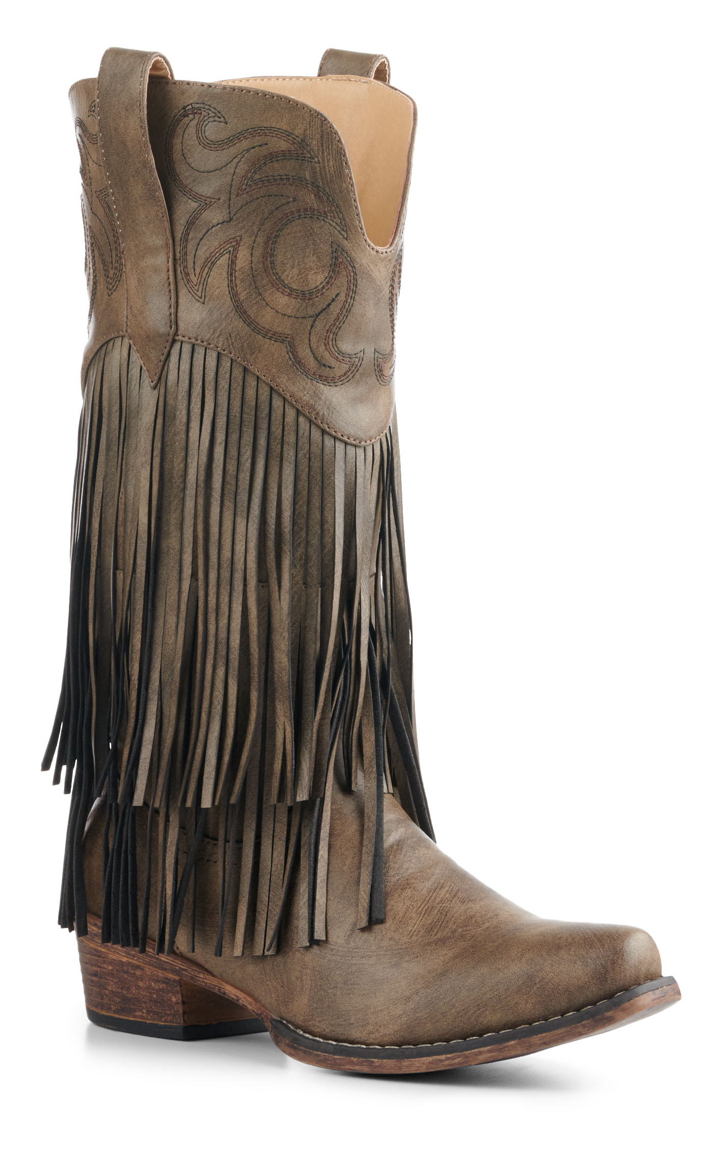 Roper Women's Brown Faux Leather with Fringe Snip Toe Boots - Image 1