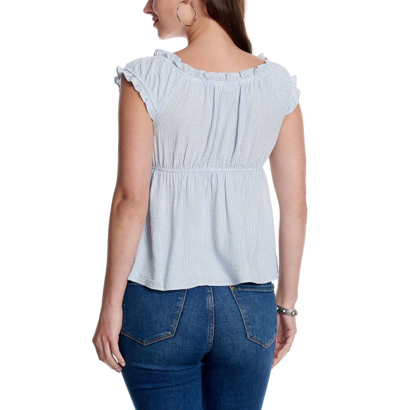 Moa Moa Women's Blue & White Striped Peplum Top - Image 1